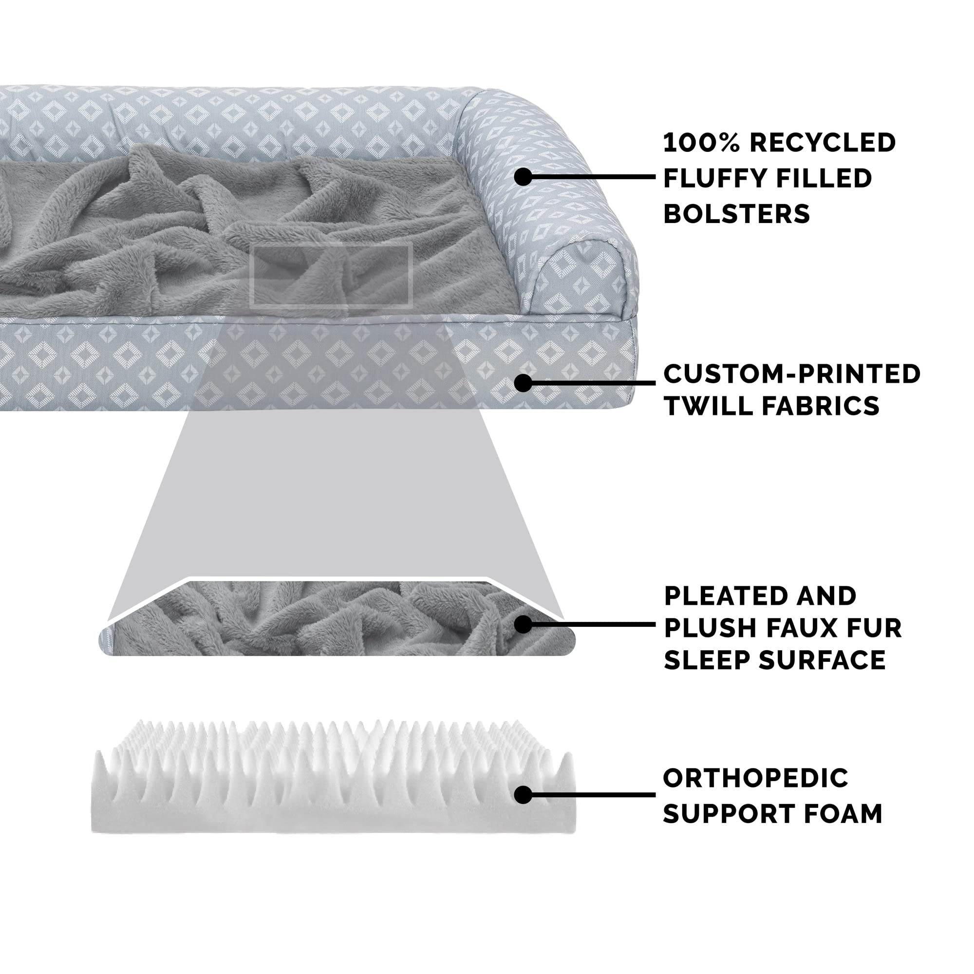 Furhaven Cozy Orthopedic Dog Bed For Large/Medium Dogs W/ Removable Bolsters & Washable Cover, For Dogs Up To 55 Lbs - Plush & D