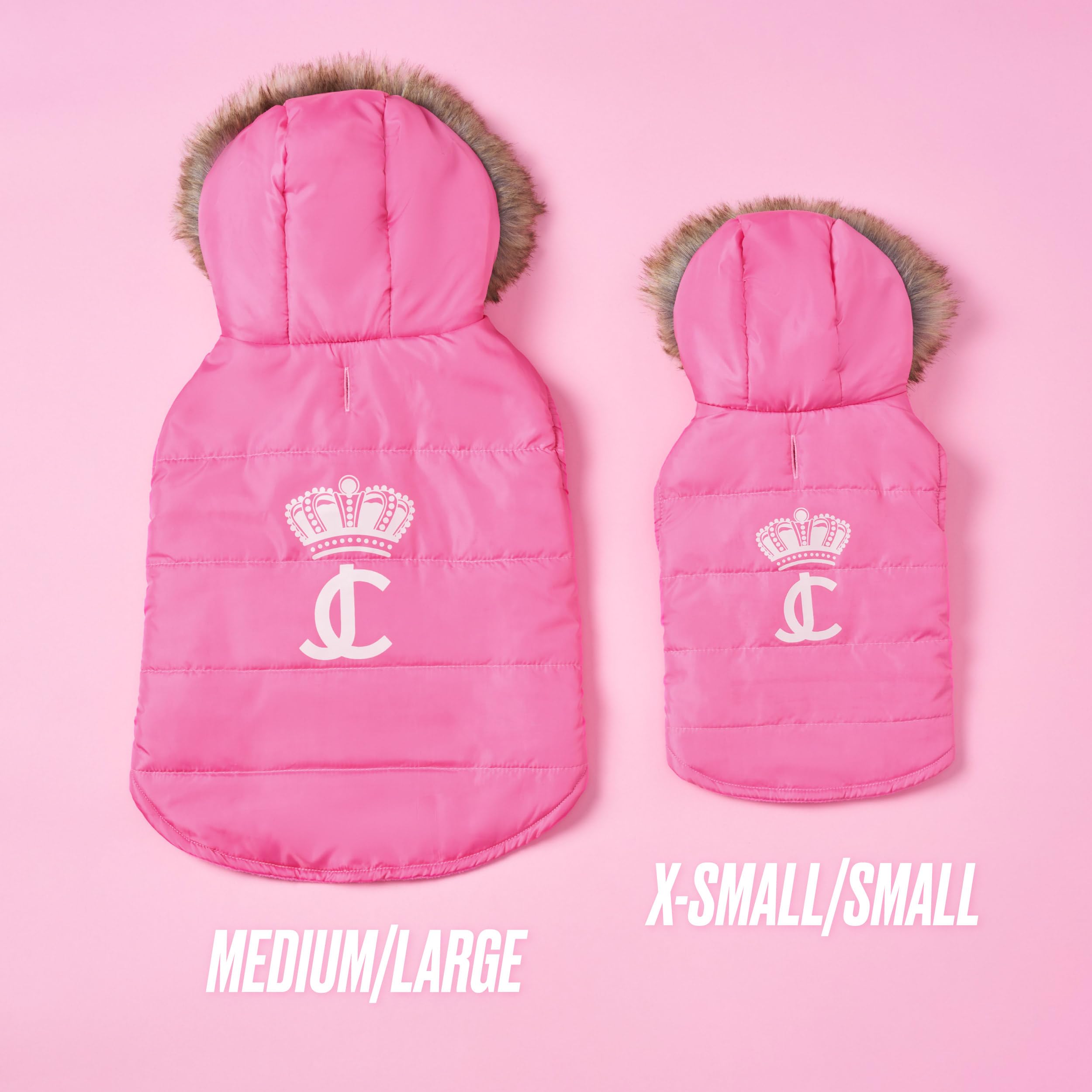 Juicy Couture Faux Fur Hooded Pet Jacket For Dogs And Cats - Hot Pink - Medium/Large