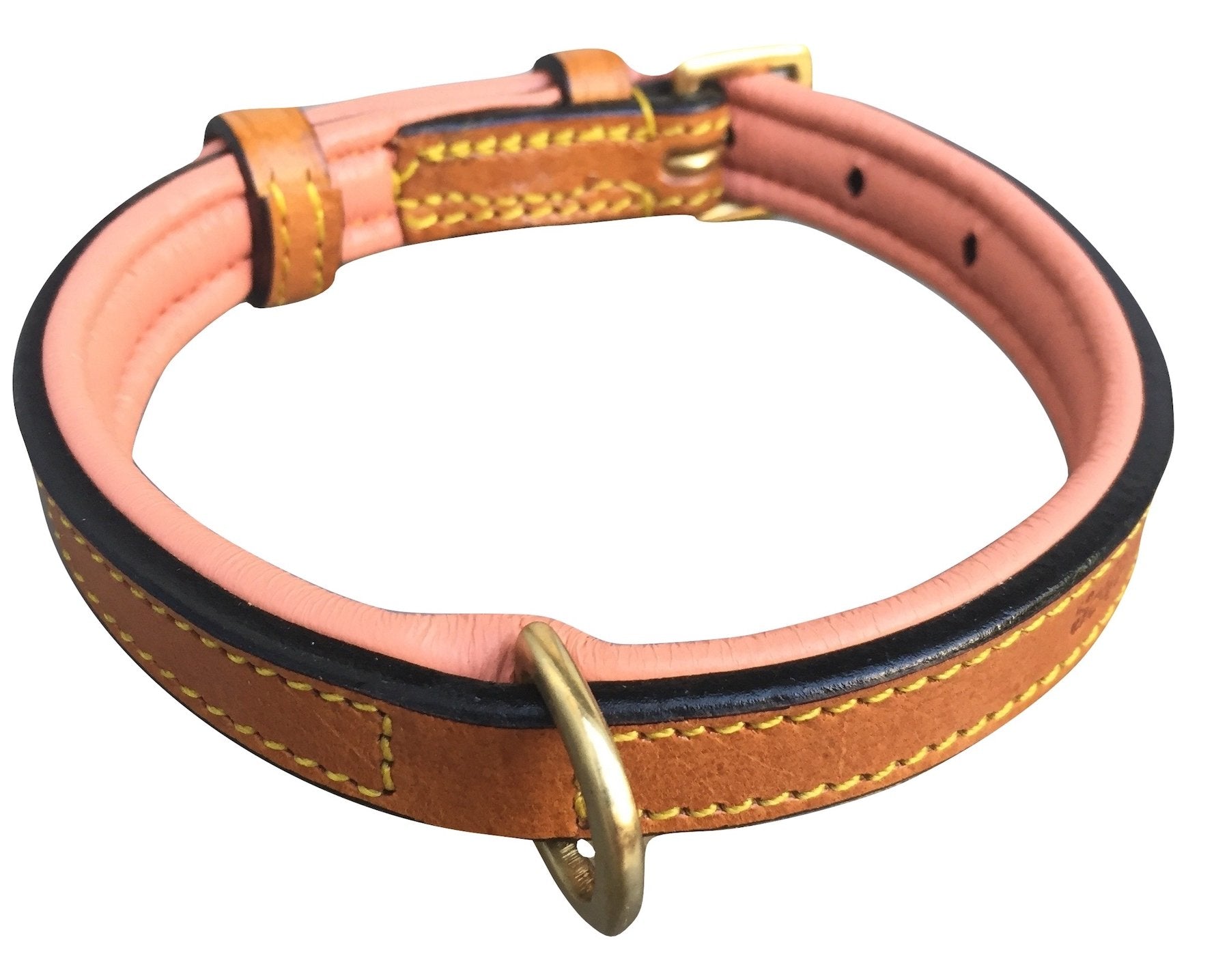 Soft Touch Collars Small Leather Padded Dog Collar, Tan With Coral Padding, 16' Long X 5/8' Wide, Neck Size 11' To 13.5 Inches