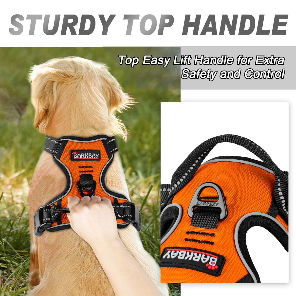 Barkbay No Pull Dog Harness Front Clip Heavy Duty Reflective Easy Control Handle For Large Dog Walking(Orange,S)
