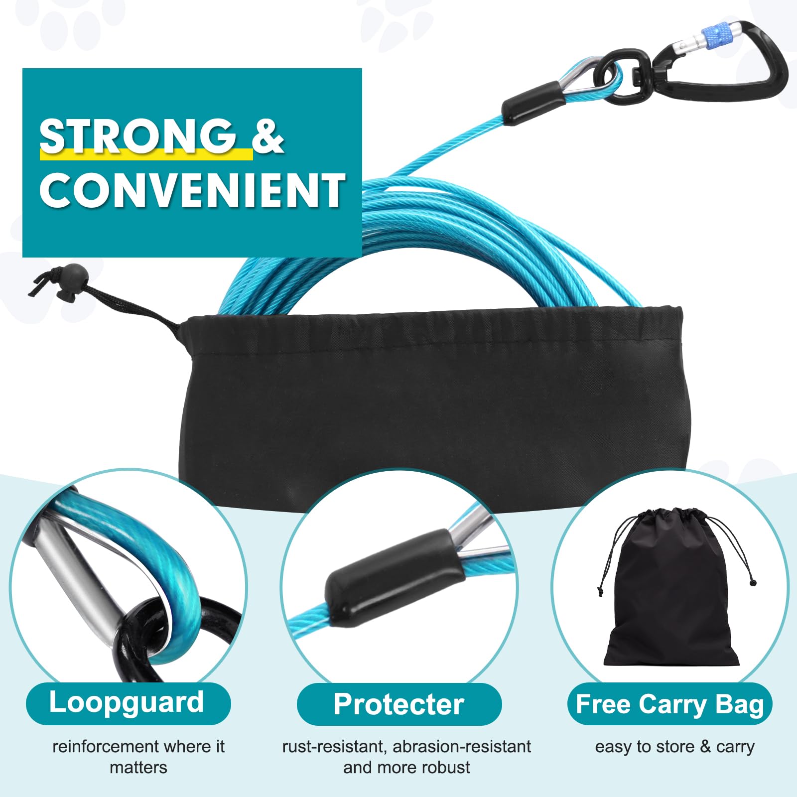 Snagle Paw 10Ft Tie Out Cable For Dogs-1000Lbs Break Strength,Heavy Duty Dog Leads For Yard With Shock Absorbing Spring & Swivel