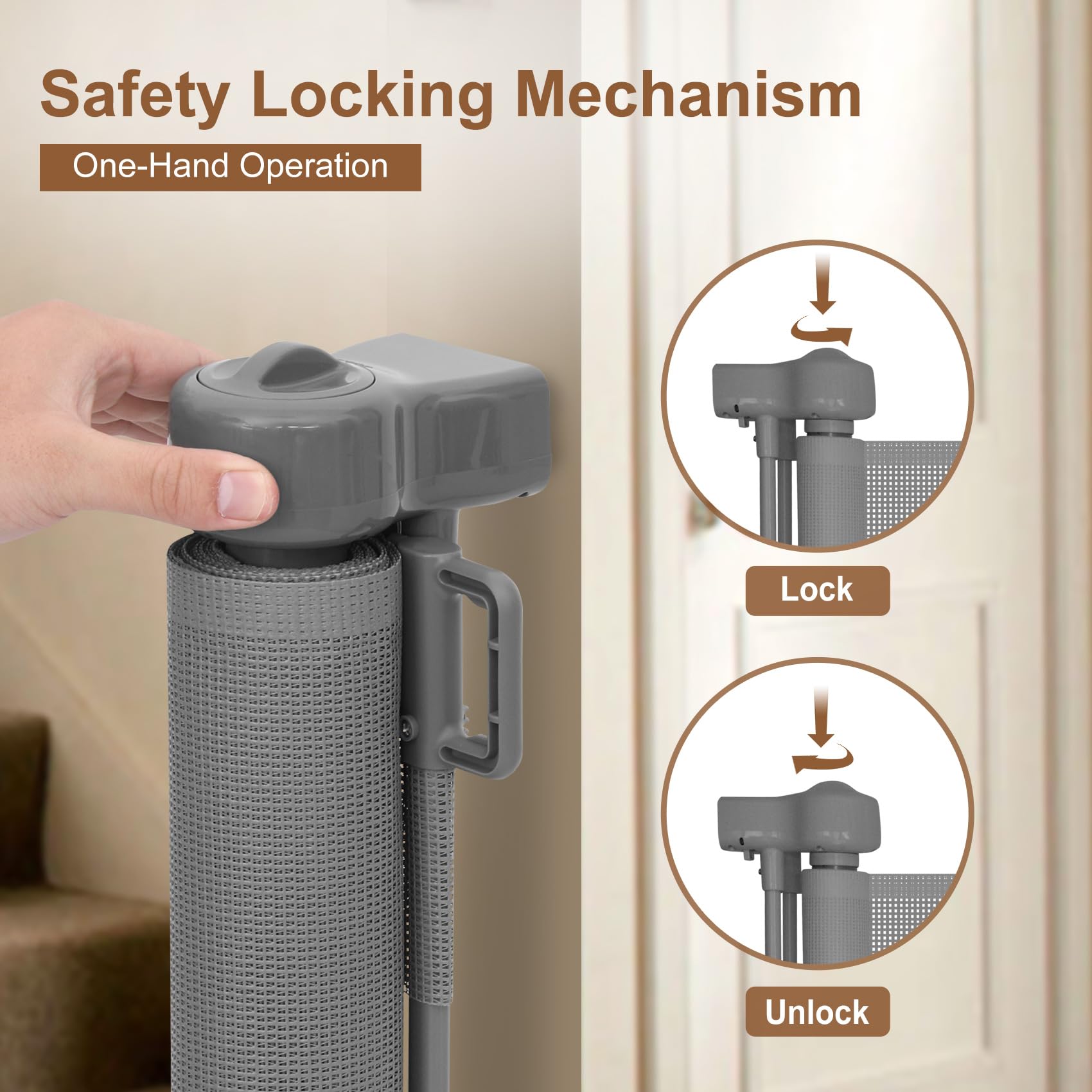 Miumoon 59" Retractable Baby Gate, 42" Tall, Gray, Reinforced Design for Stairs and Doorways, Model SH20.006C