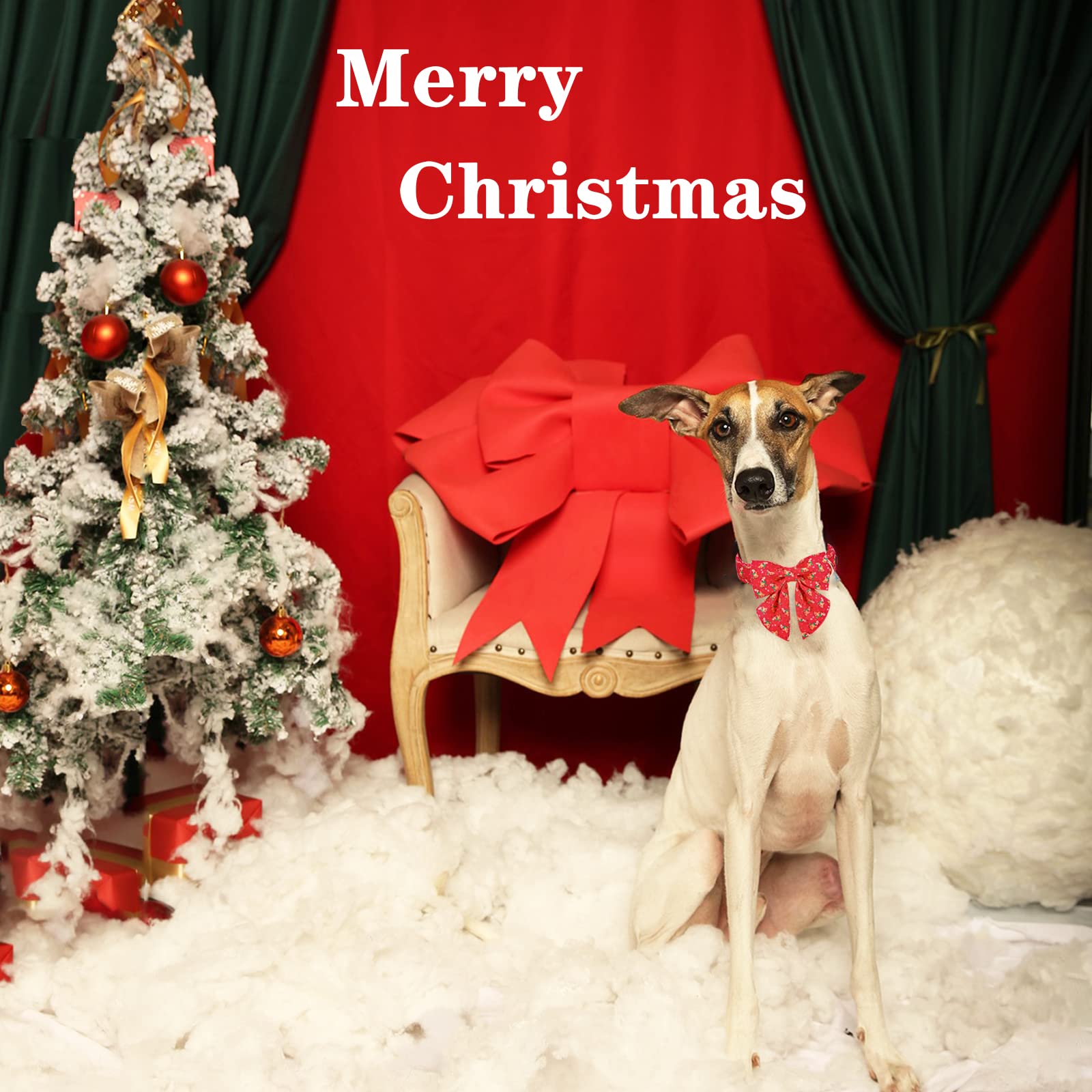 Unique Style Paws Christmas Dog Collar With Tie Red Elk Pure Cotton Collar Adjustable Puppy Collar For Small Medium Large Dogs-Xs