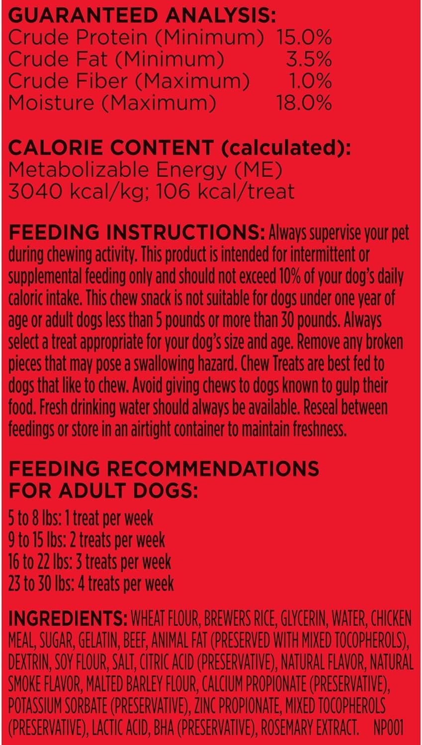 Milk-Bone Mini Comfort Chews, Rawhide Free Dog Treats with Unique Chewy Texture and Real Beef, 18 Mini Chews (Pack of 4)