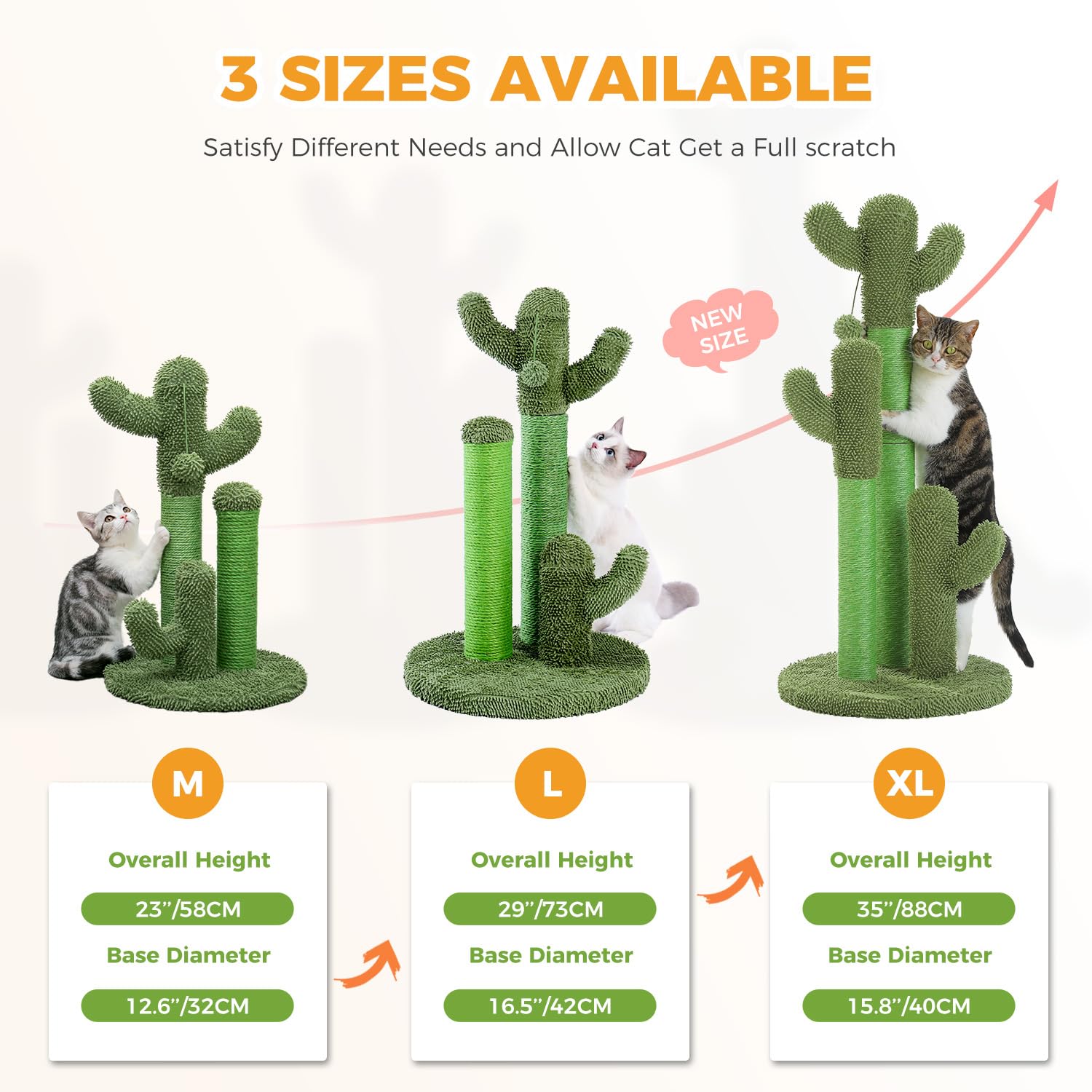 PAWZ Road Cat Scratching Post - Cactus Design with 3 Poles & Dangling Ball, Medium 23", Khaki, Engineered Wood, Model AM13-AMT0066BN
