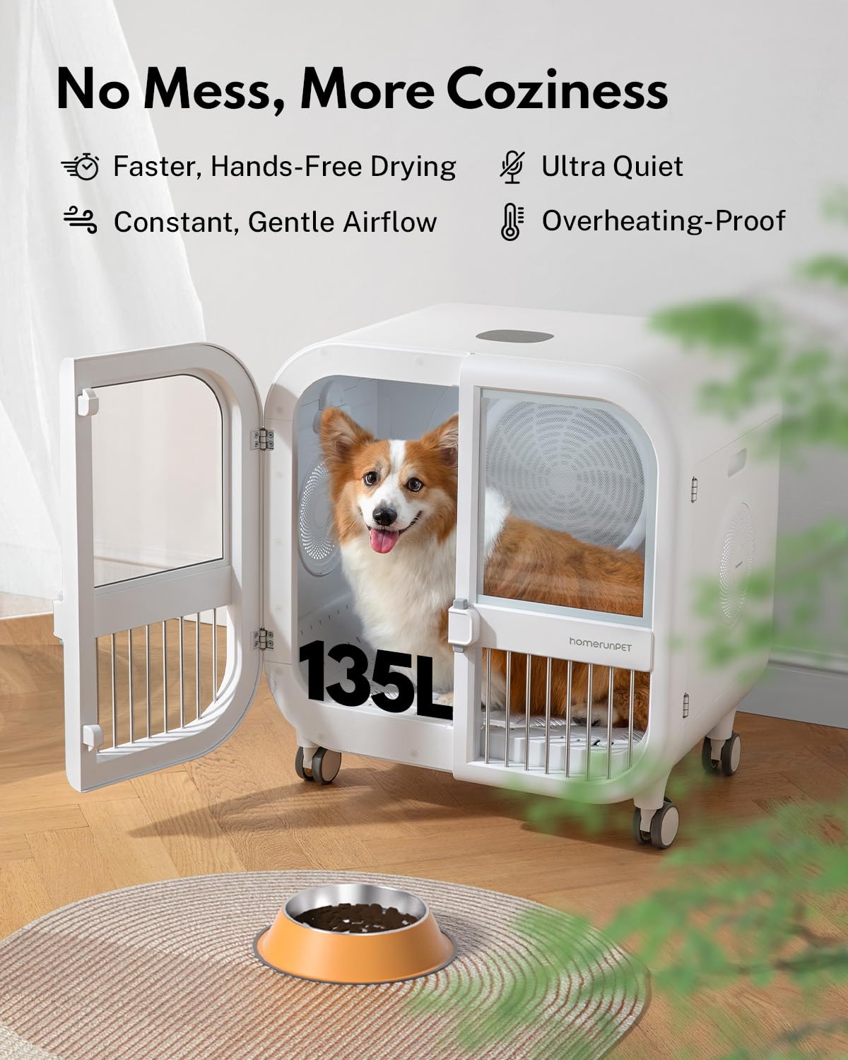 Homerunpet Drybo Ultra Pet Dryer Box - Ultra Quiet, Smart Temperature Control, 360 Efficient, 4 Locking Swivel Casters For Dogs,