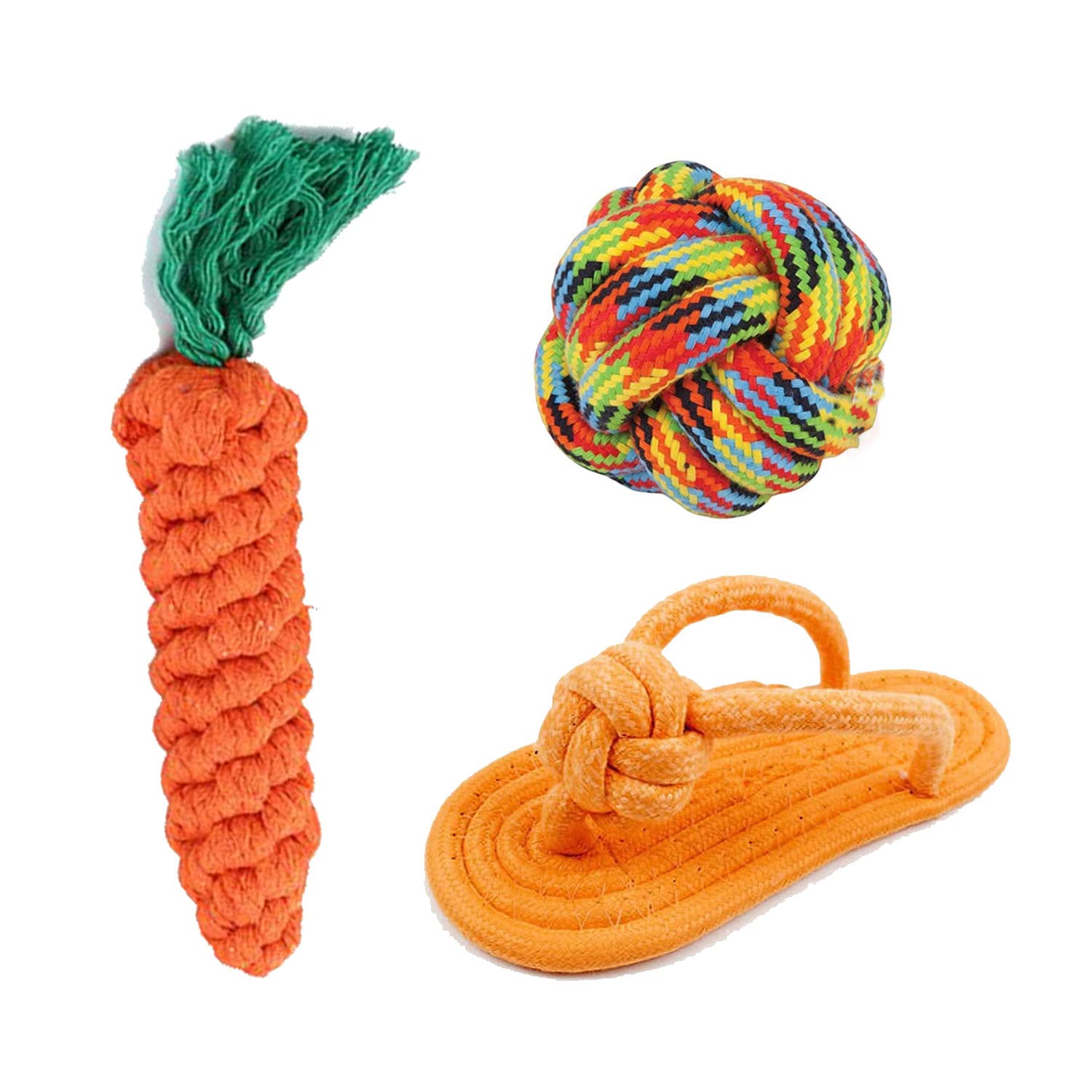 Youhavedeal Puppy Toys + Rope Toys + Chew Toys + Carrot Toy + Cotton Ball + Sleeper Toy Teething For Puppies  3 In 1 Combo (Col