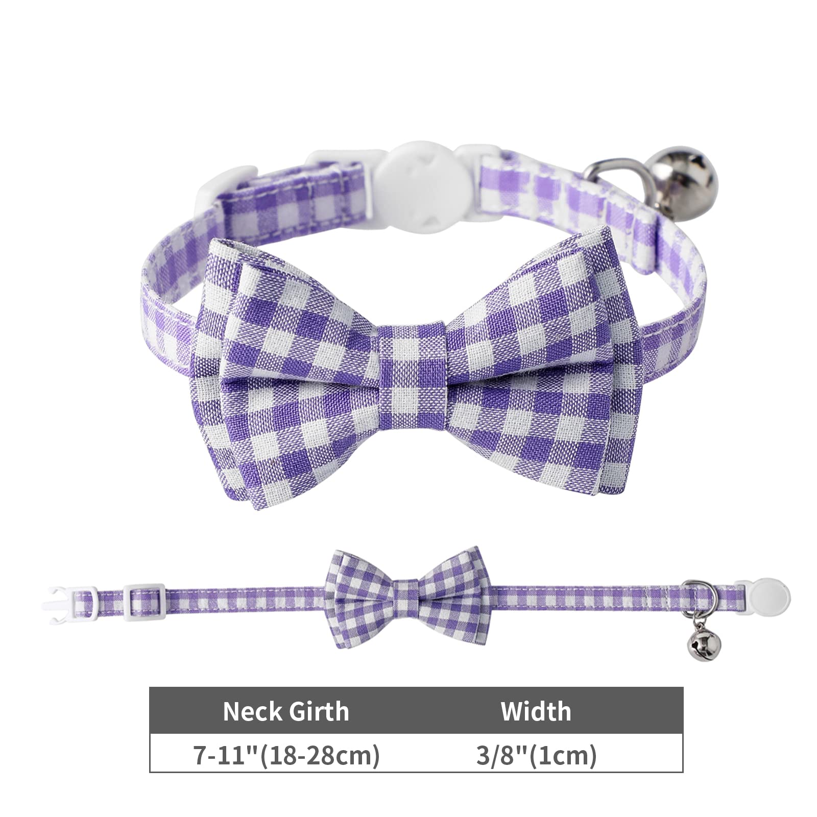 Aiitle Breakaway Cat Collar With Cute Bow Tie And Bell, Detachable Adjustable Safety Collars For Girl Cats And Boy Cats, Kittens, Puppy, Soft Stylish Plaid Patterns Cat Collars,Purple