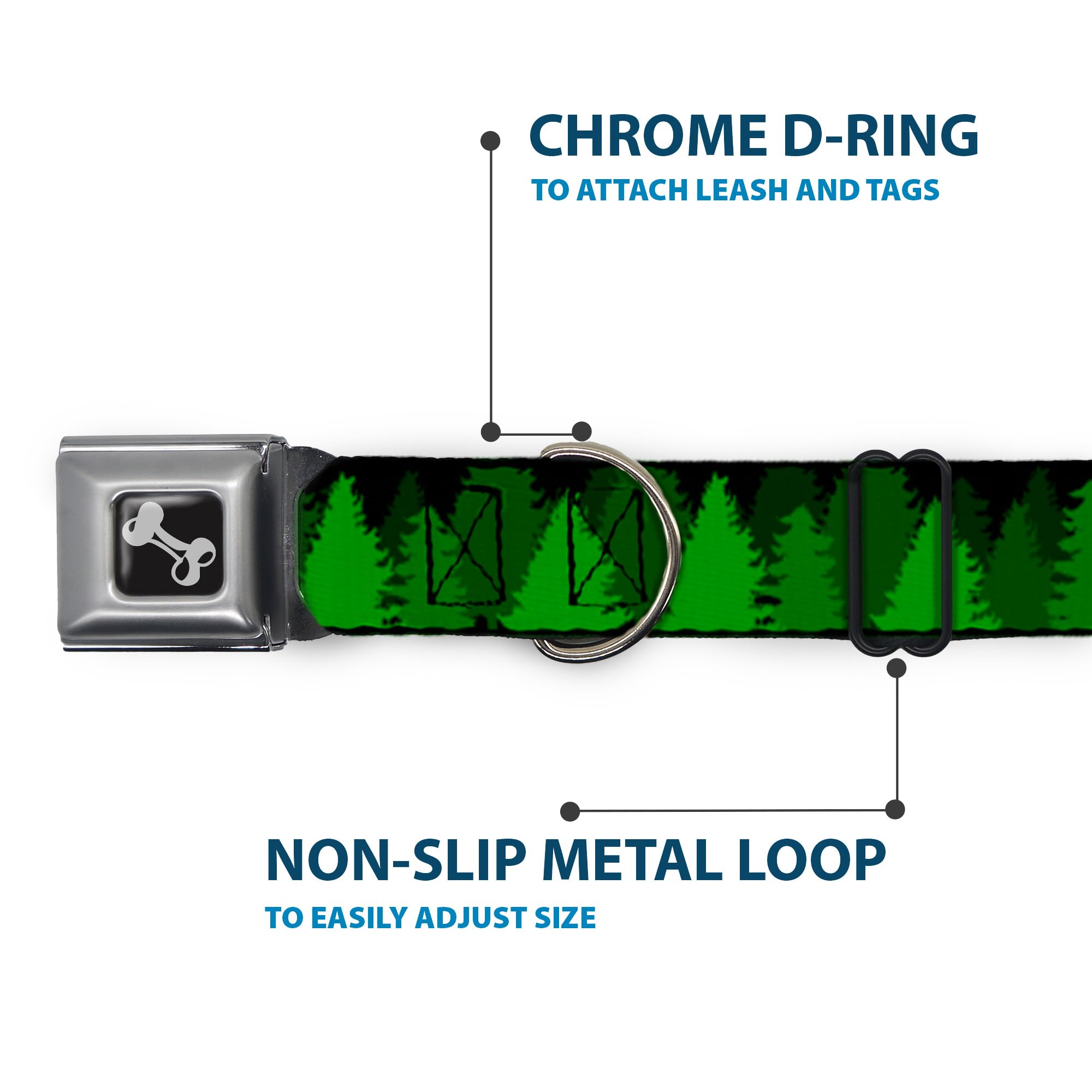 Buckle-Down Dog Collar Seatbelt Buckle Pine Tree Silhouettes Black Greens, Multicolor, 1' Wide - Fits 11-17' Neck - Medium (Dc