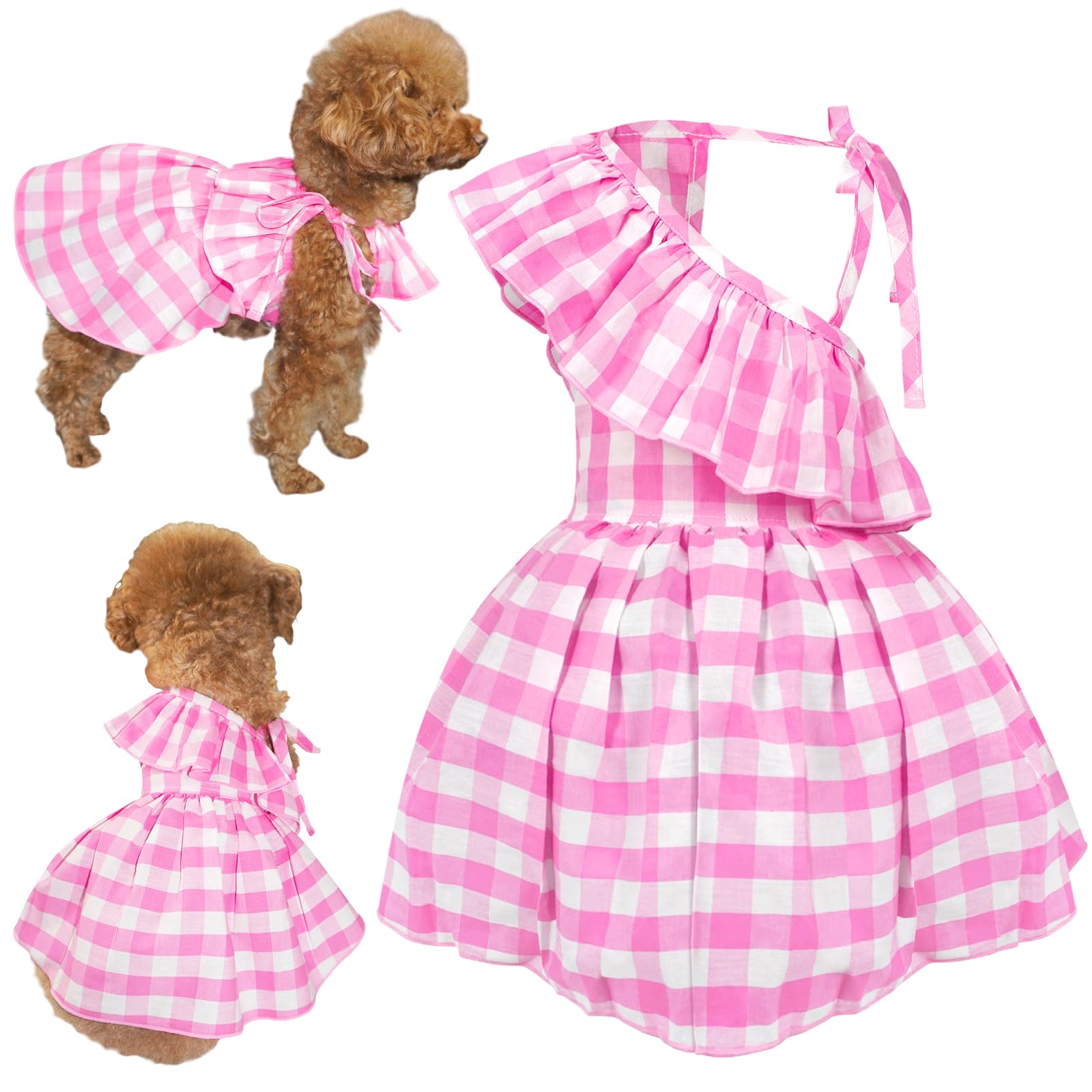 Topkins Dog Dress, Dog Princess Dress With Lace-Up, Dog Birthday Dress With Pretty Prints For Small Dog (Pink, M)