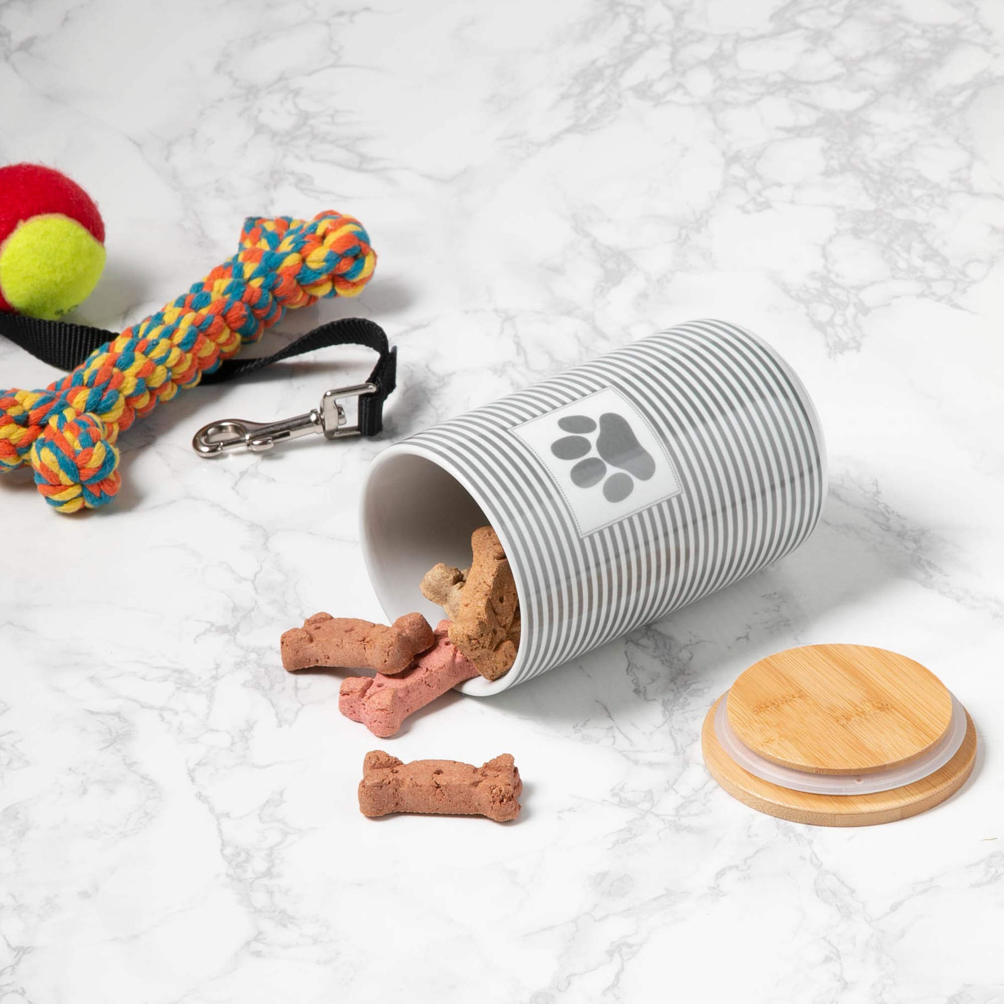 Bone Dry Paw & Patch Ceramic Pet Collection, Treat Canister, 4x6.5, Gray