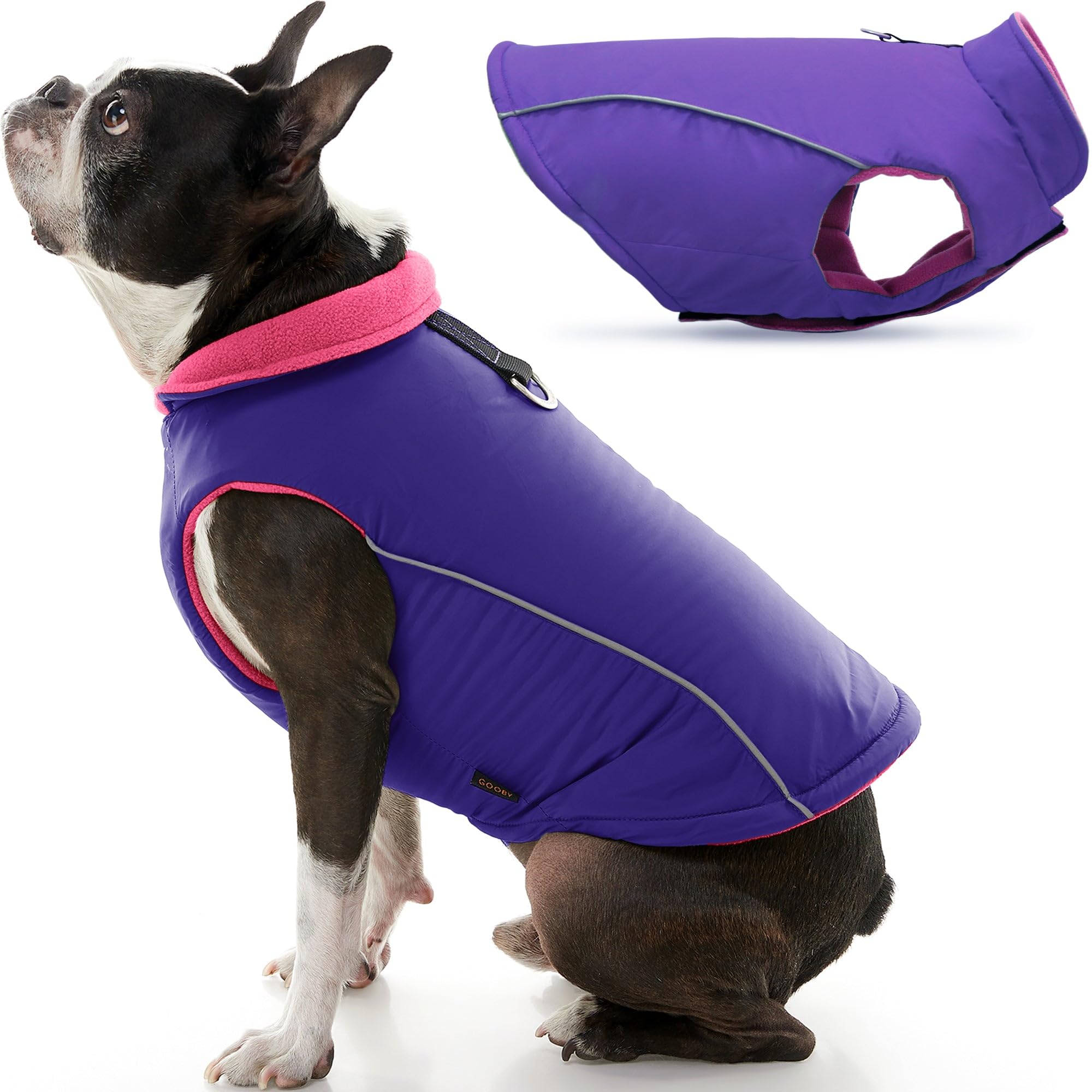 Gooby - Sports Vest, Fleece Lined Small Dog Cold Weather Jacket Coat Sweater With Reflective Lining, Purple, Medium