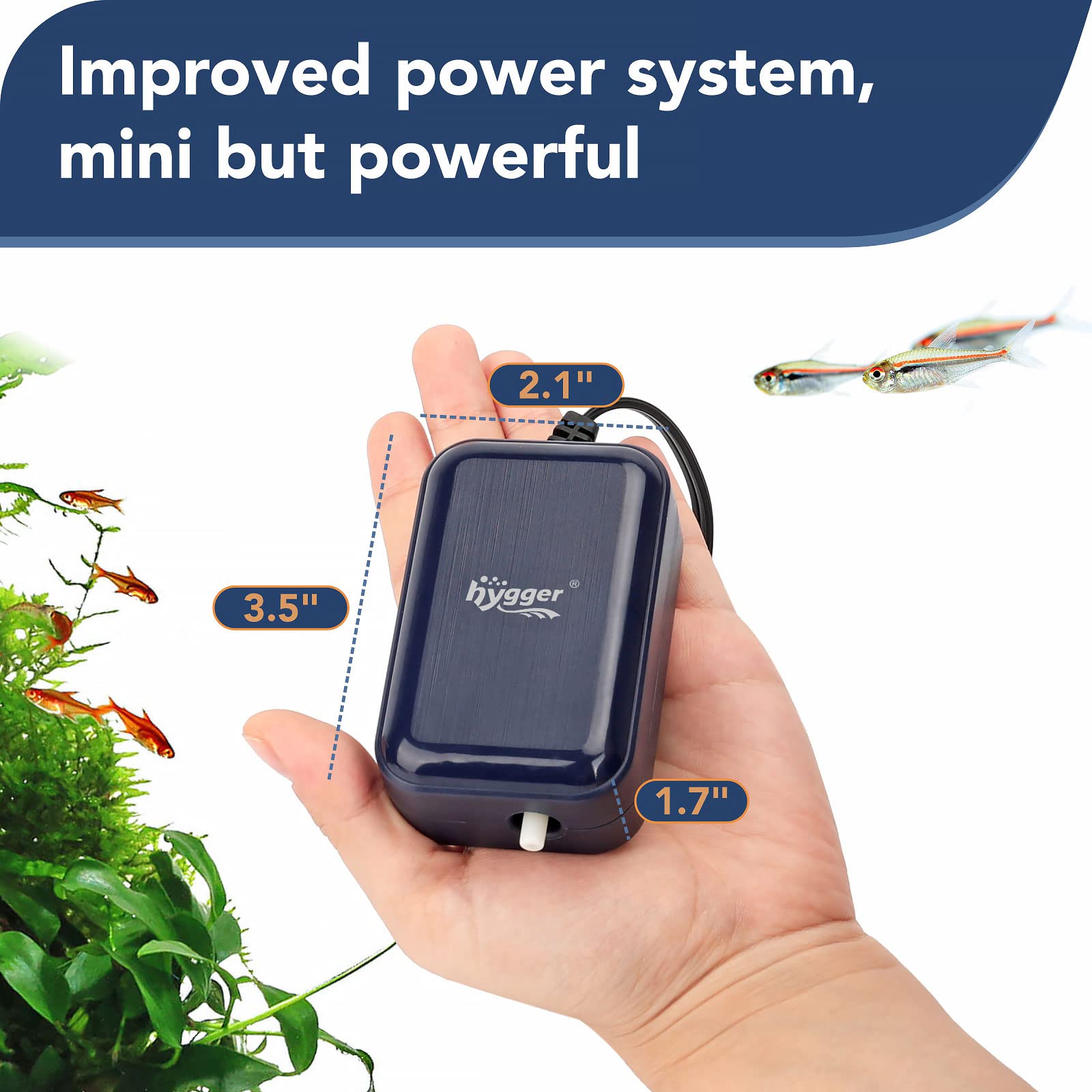 Hygger Aquarium Air Pump, Adjustable Oxygen Pump Silent Powerful Aerator Pump 2W/3W/4.5W/6W/ 1 Air Outlets Ultra For Up To 30 Ga