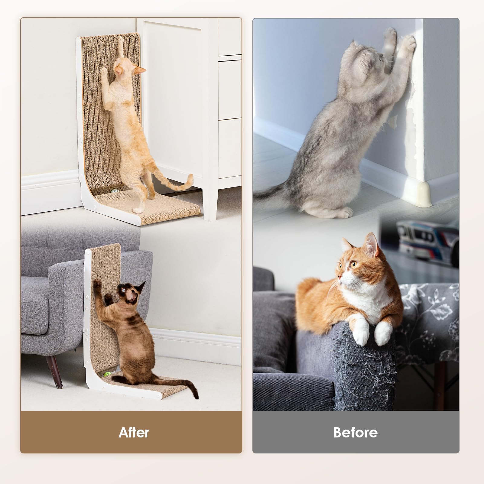 Eheyciga Cardboard Cat Scratcher For Indoor Kitten Cats, 19 Inch L Shaped Vertical Cat Scratching Board With Ball Cat Toy, Small