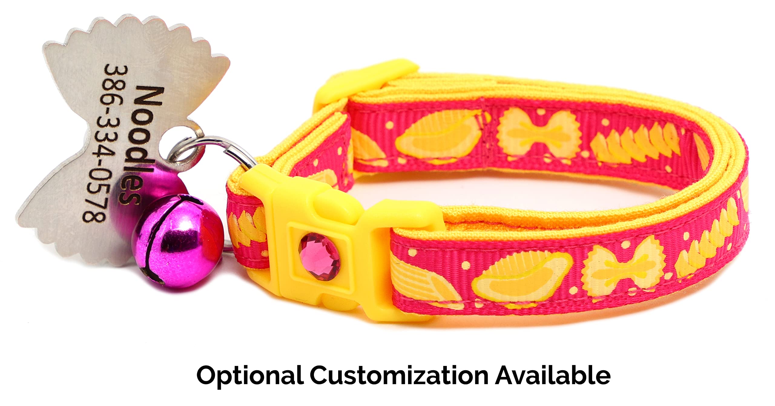 Noodle Cat Collar - Safety - Breakaway - Charm And Bell - Pugs2Persians (Small(10 Lbs & Less), Pink)