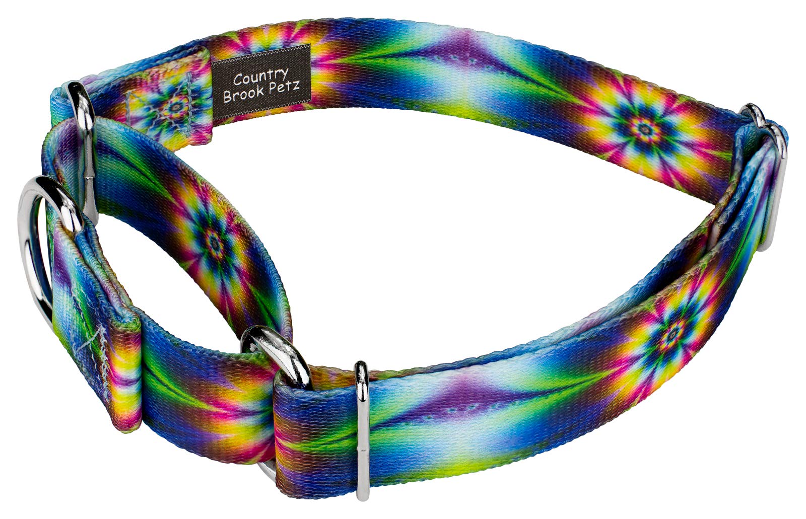 Country Brook Petz - Tie Dye Flowers Martingale Dog Collar - Groovy Collection Featuring Far Out Designs (1 Inch, Large)