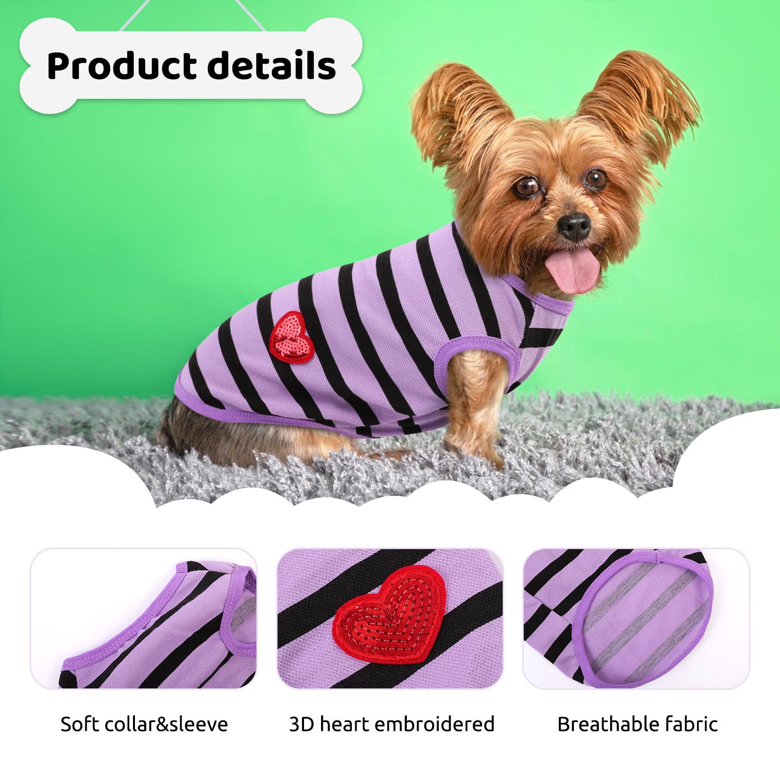 Preferhouse Dog Shirts For Large Dogs, Striped T-Shirts Pets Vest Pet Apparel Tee Shirts Dog Tank Top Spring Summer Suitable For