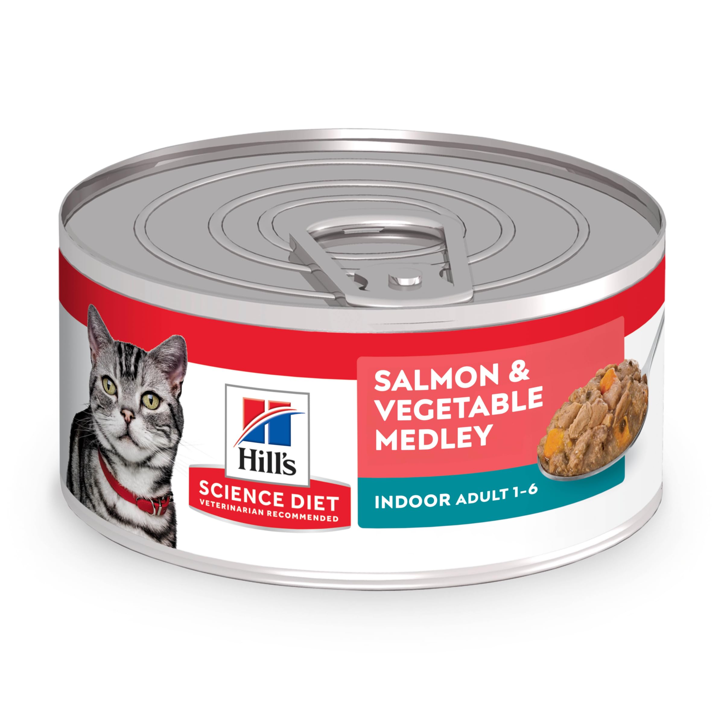 Hills Science Diet Indoor, Adult 1-6, Easy Litter Box Cleanup, Wet Cat Food, Salmon & Vegetables Stew, 5.5 oz Can, Case of 24