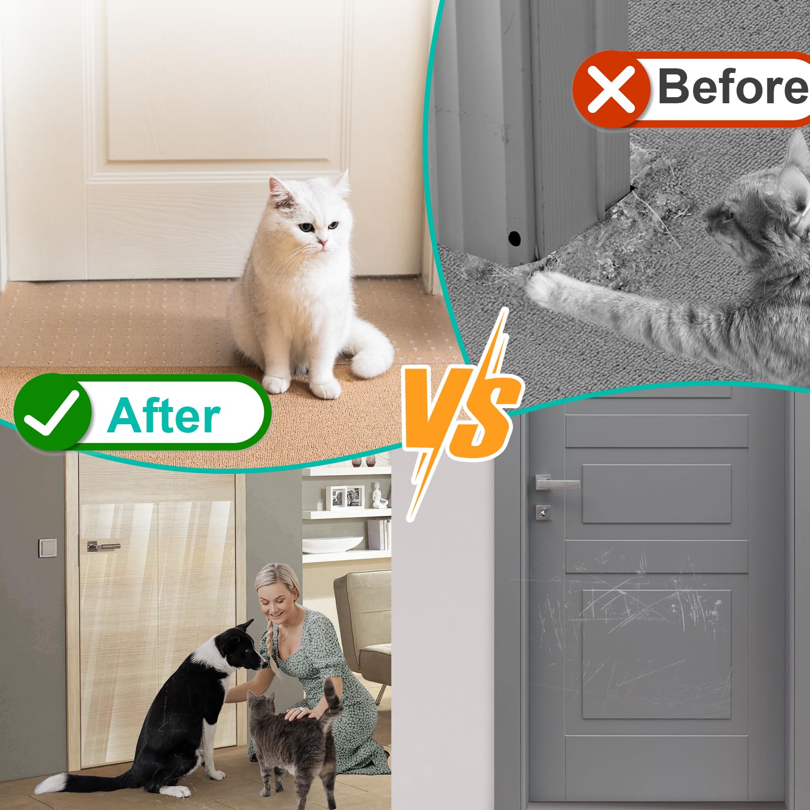 Uross Cat Doorway Protector - Anti-Scratch Mat For Pets, Set Includes Under Door Cat Scratch Protector