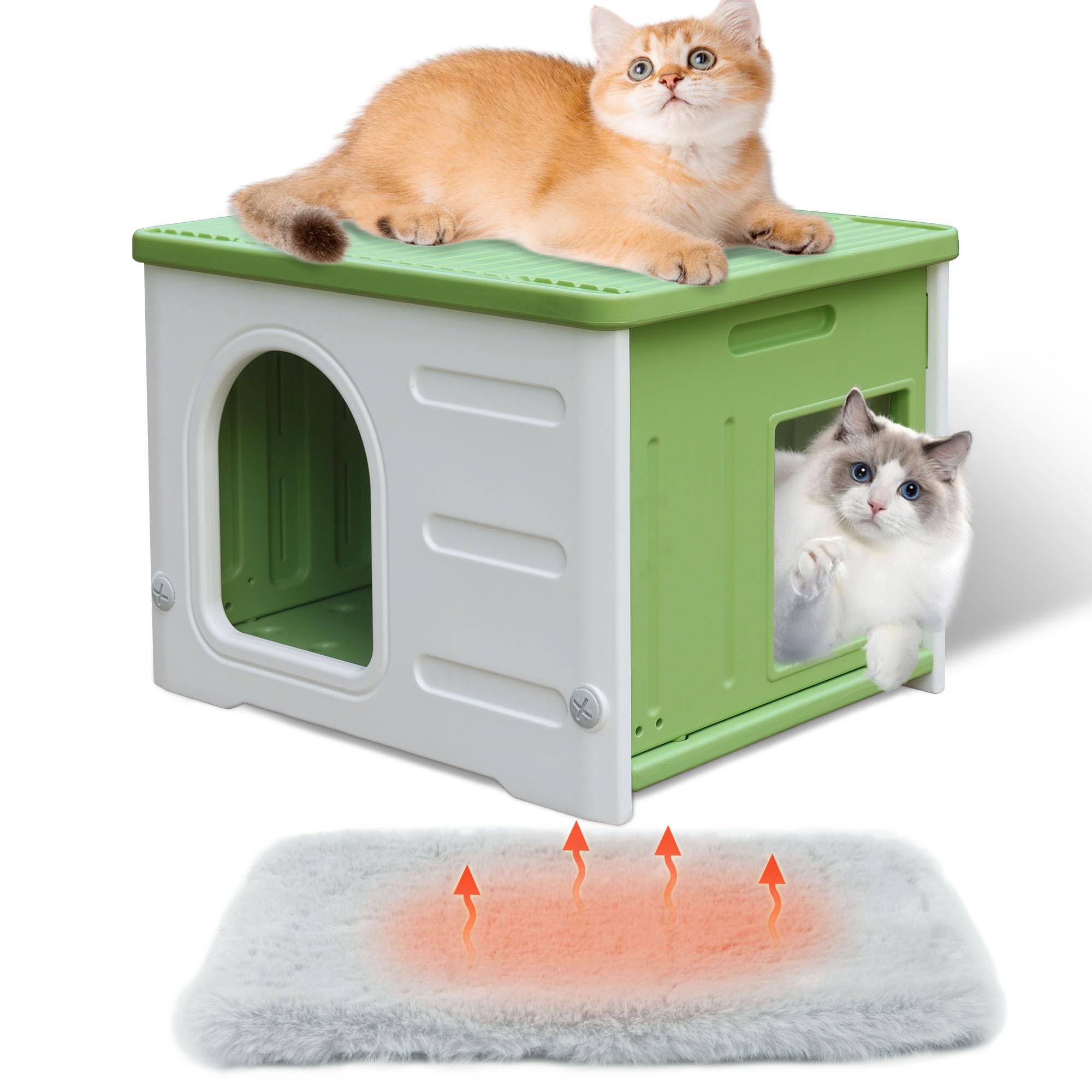 Rockever Plastic Cat House Outdoor with Escape Door, Waterproof Feral Cat House Outdoor Indoor, Sturdy Cat House for Outdoor Cat