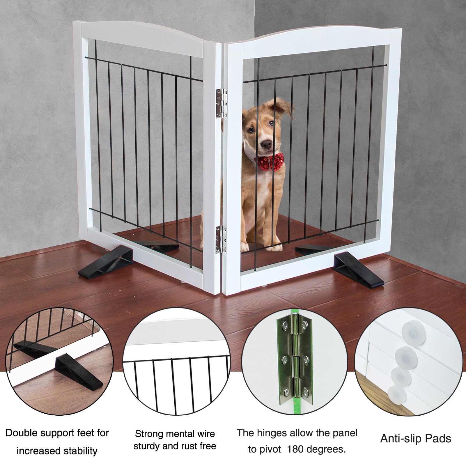 Dog Fence Indoor - 2-Panel Freestanding Dog Gate for Doorways, Hallways, House or Stairs -40x32-Inch Retractable Foldable Expand