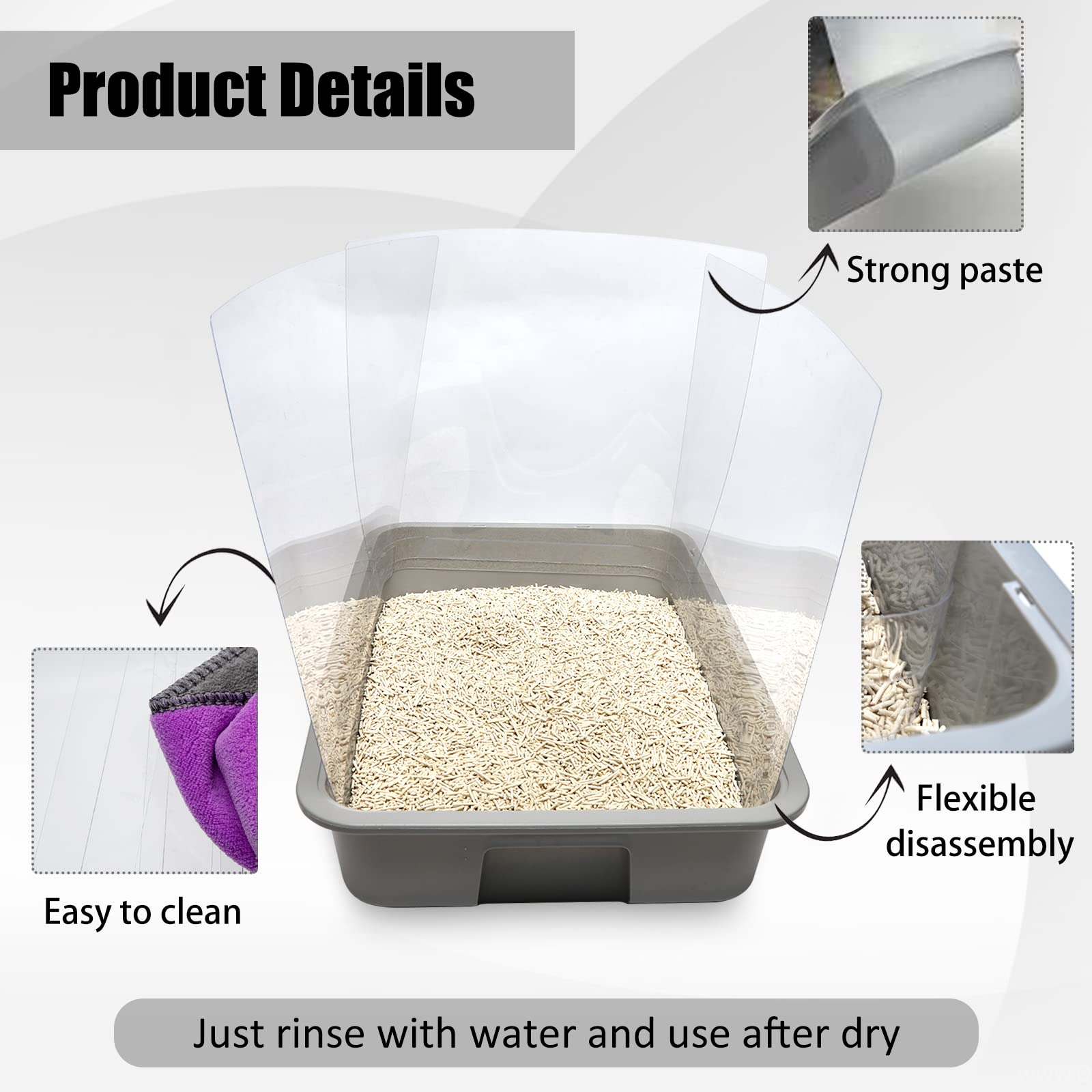 3Pcs Cat Litter Box Pee Shields,Transparent Easy Clean Litter Box Splash Guard For Open Top Litter Pan 15?1.5In- Litter Box Not Included