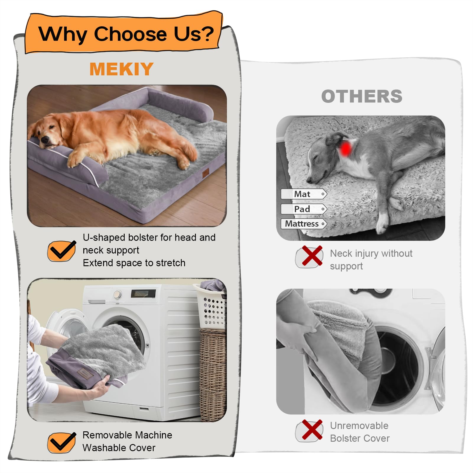 Large Dog Bed Orthopedic Washable, Orthopedic Dog Beds For Large Dogs With Washable Cover, Removable Bolster And Non-Slip Bottom Purple Large Dog Beds For Xxxlarge Extra Large Dogs