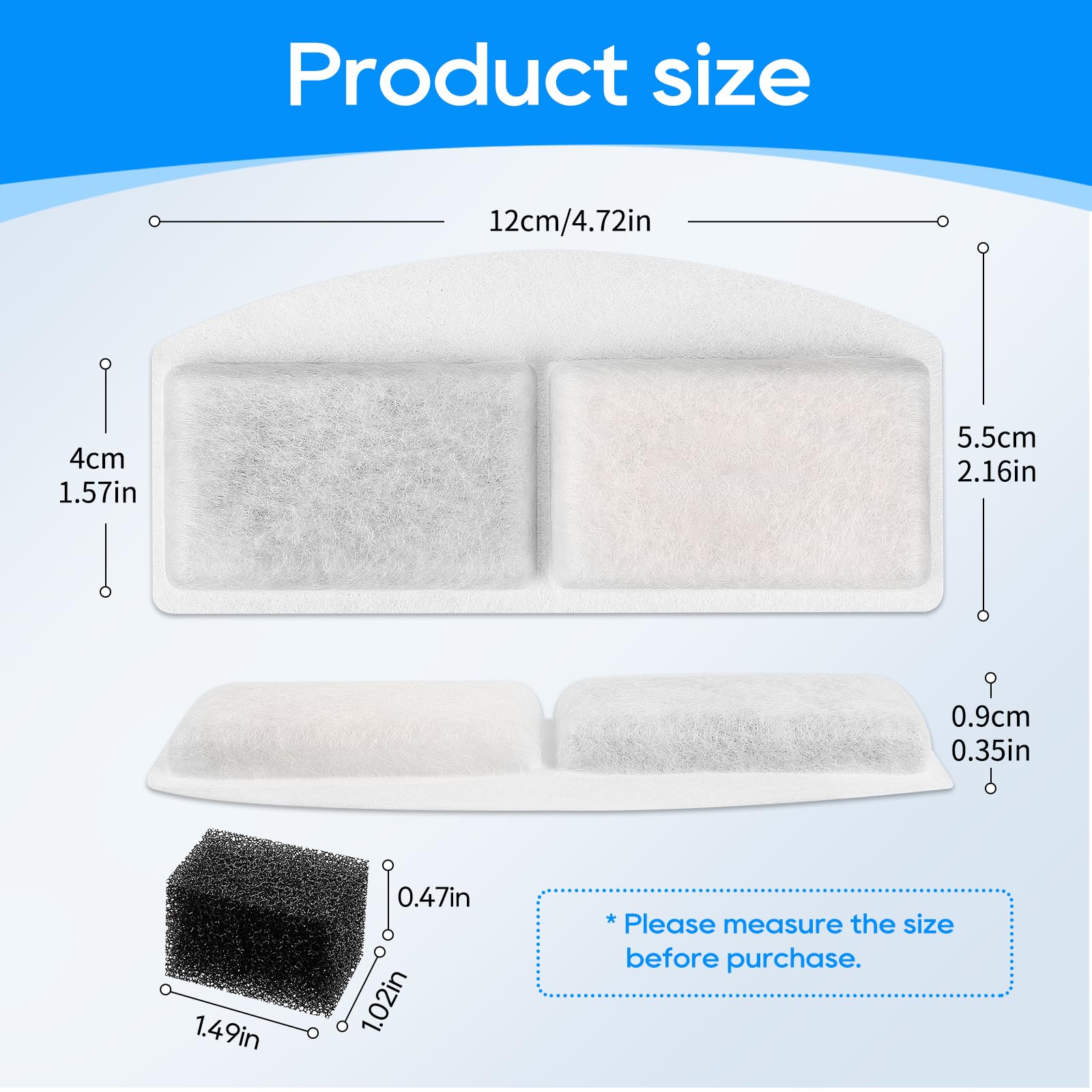 Myfatboss Pet Fountain Filter Replacement And Replacement Pre-Filter Sponges, 8+8 Pack Cat Water Fountain Filters And Foam Compitible With 100Oz/3L Automatic Pet Fountain, Pack Of 16