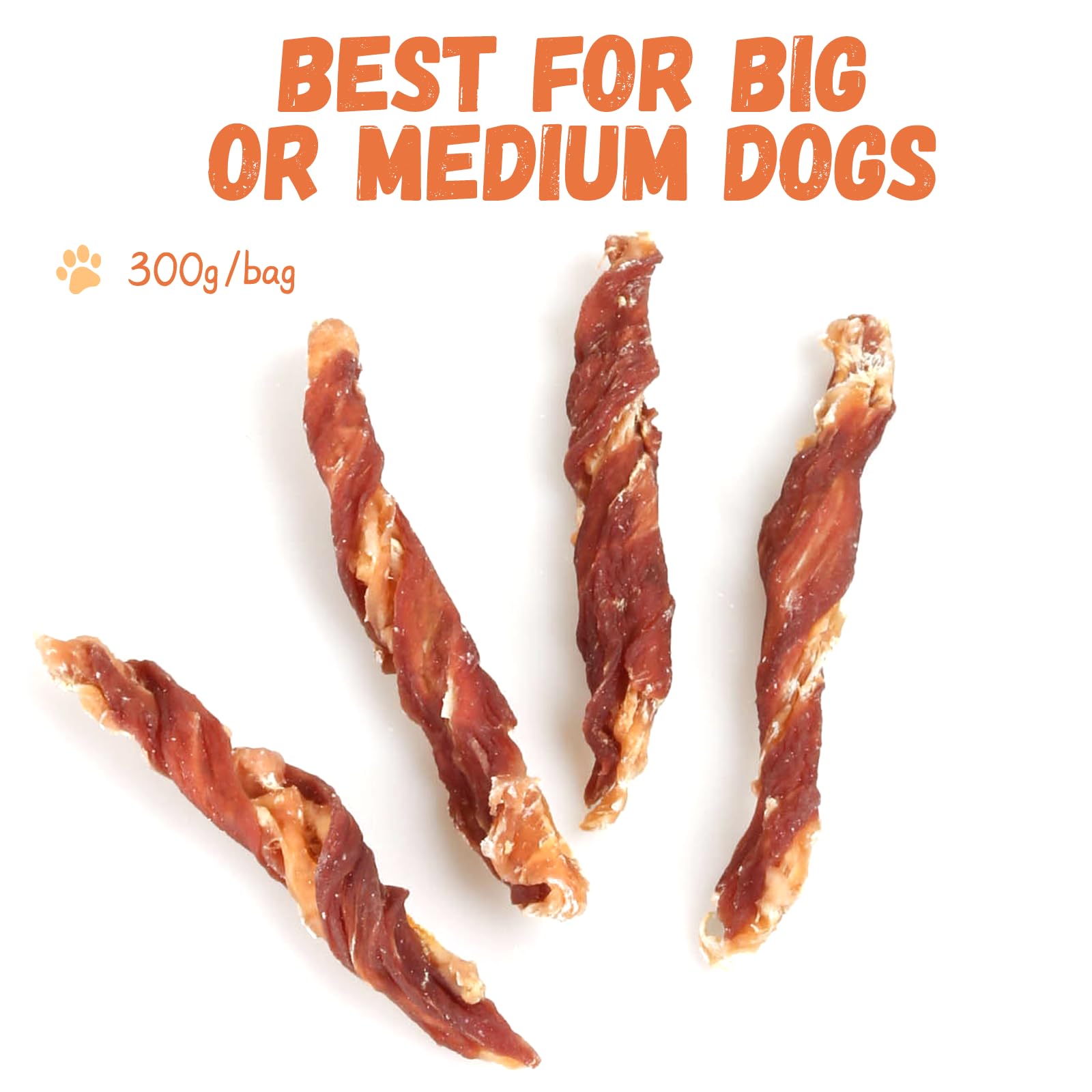 Pawmate Dog Jerky Treats - Triple Flavor Chicken, Duck & Cod - 5'' Rawhide Free Chews for Small to Large Dogs, 10.6 oz