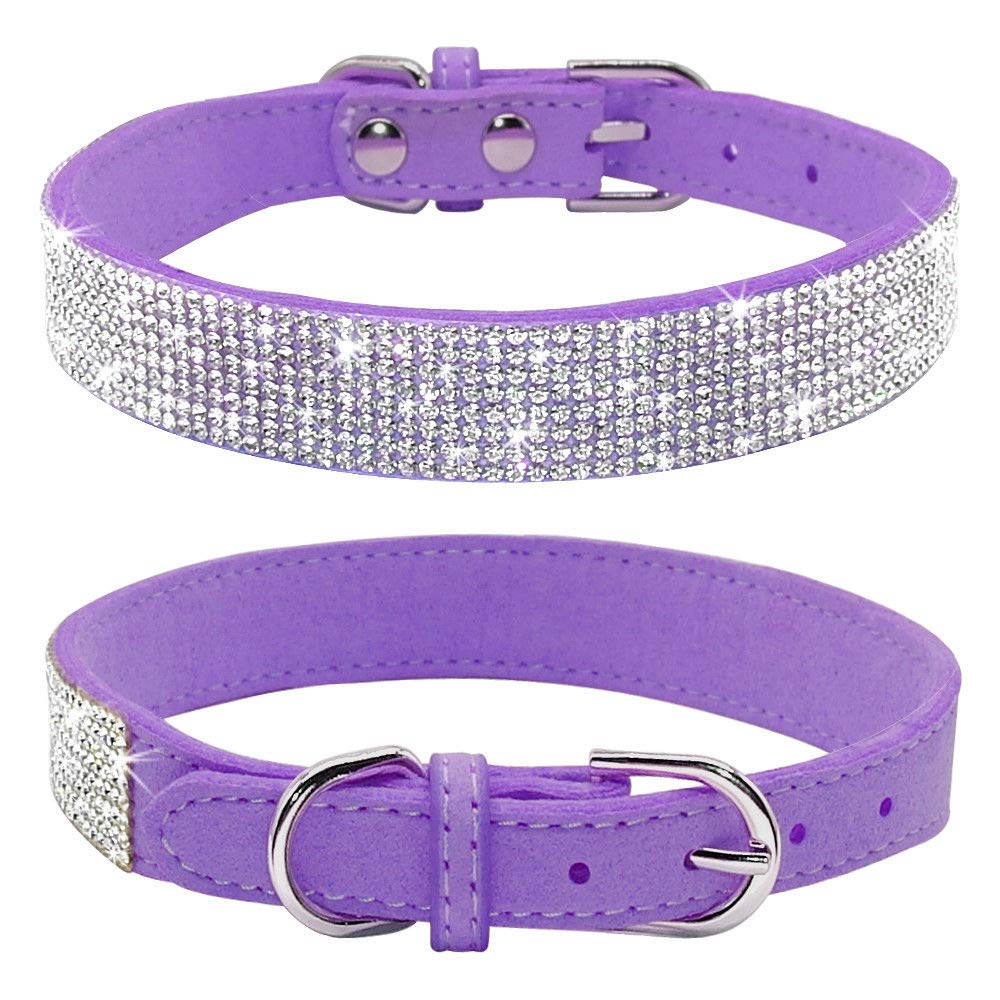 Haoyueer Rhinestone Dog Collar, Cute Dazzling Sparkling Soft Suede Leather Dog Cat Rhinestone Collar Crystal Diamond Pet Dog Pup