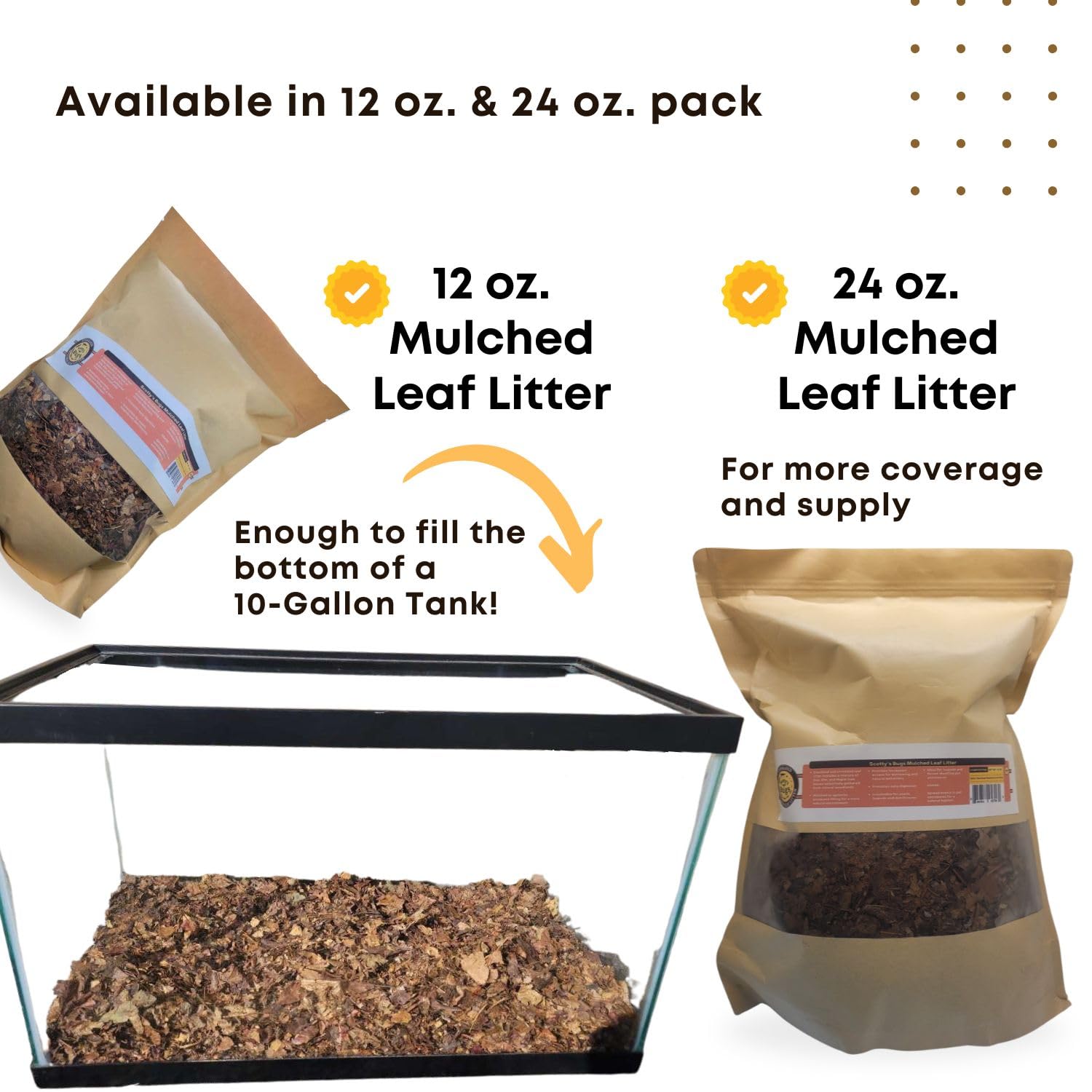 SCOTTY'S BUGS Mulched Leaf Litter for Reptiles, 24oz, Organic Brown Substrate for Isopods & Snails