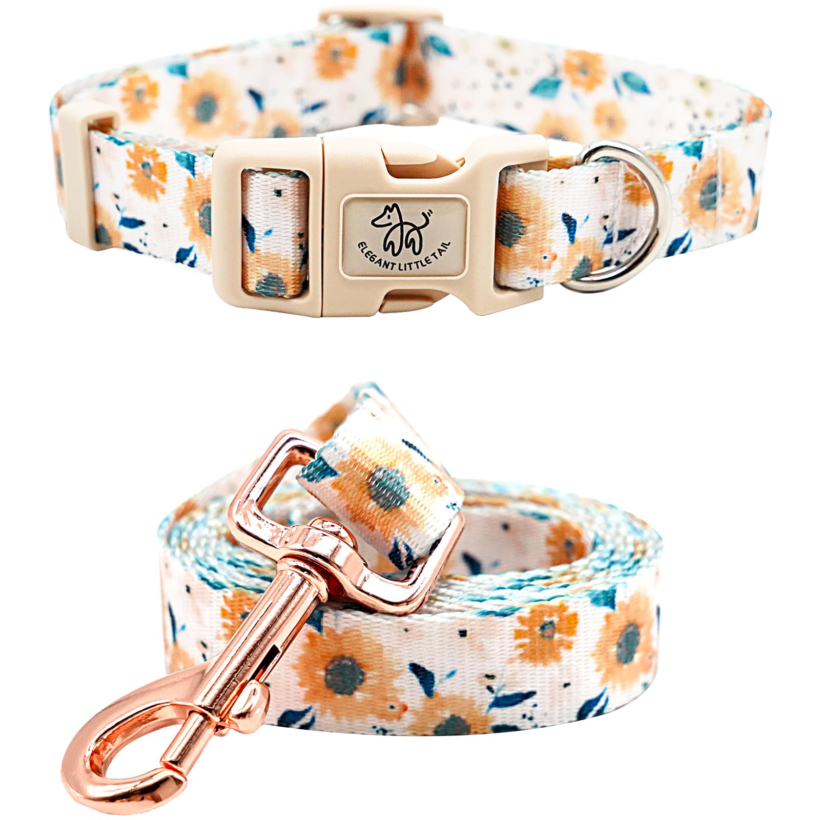 Elegant Little Tail Dog Collar With Leash, Sunflower Print Pet Collar Leash Adjustable Collar For Small Medium Large Dogs Soft P