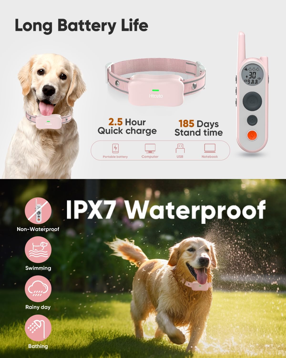 Htcuto Wireless Dog Fence System Electric Fence For Dogs 6000Ft Shock Collar For Dogs Training Collar With Remote Waterproof Rec