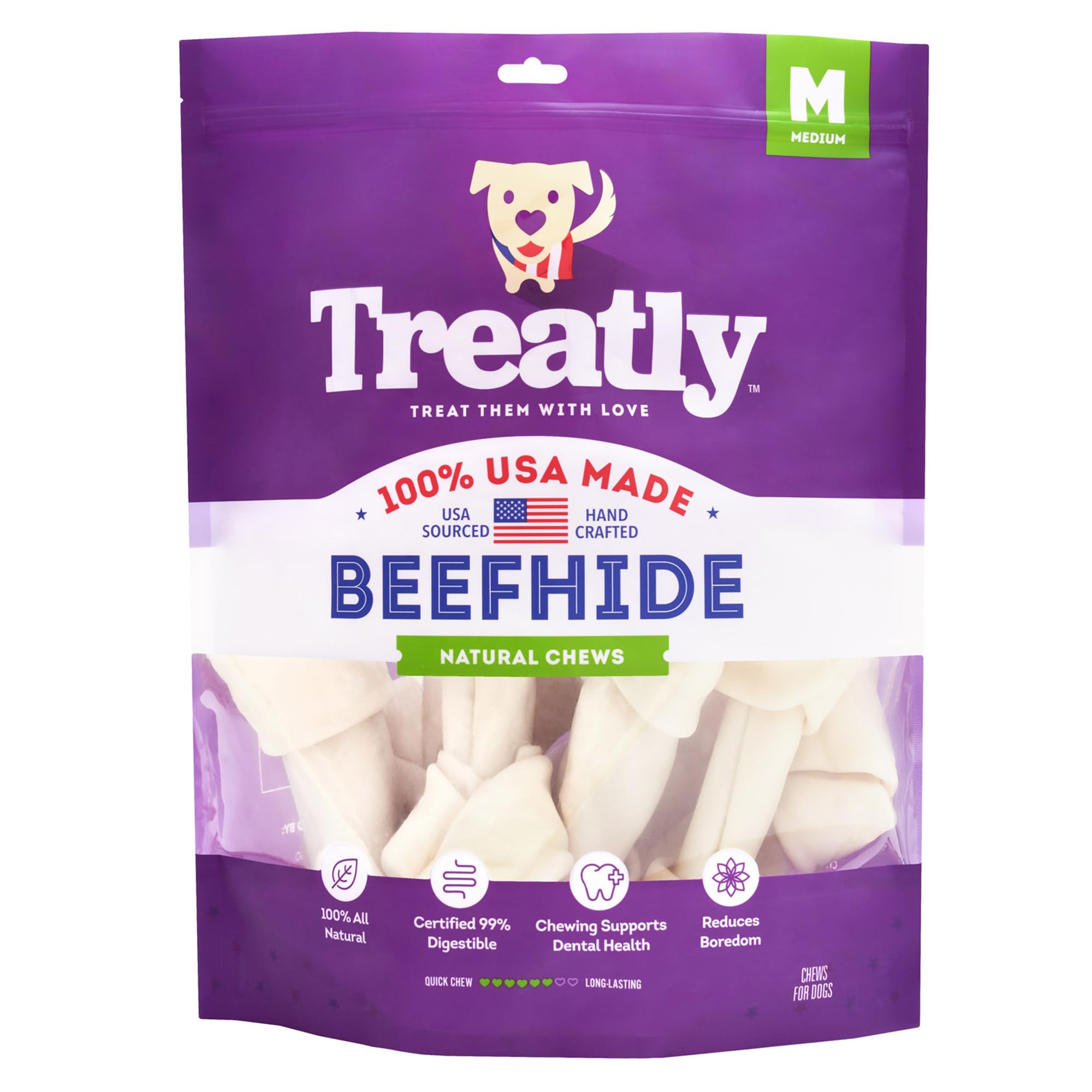 Treatly USA Beefhide Bones 7-8 Dog Chew Treats - Natural Flavor, 7 Count/1 Pack