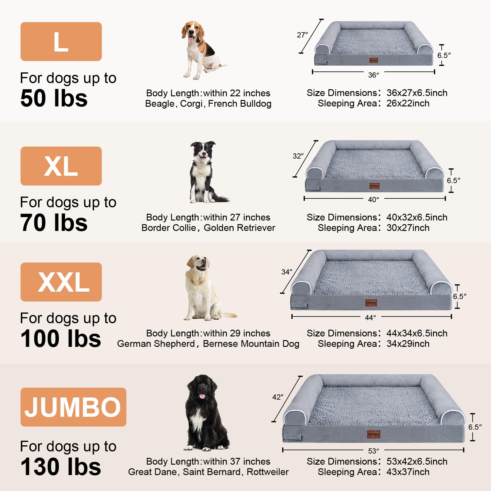 Large Dog Bed Orthopedic Washable: Beds Bolster Xl Bed Big Xlarge Dogs Memory Foam Sofa Couch Waterproof Removable Cover