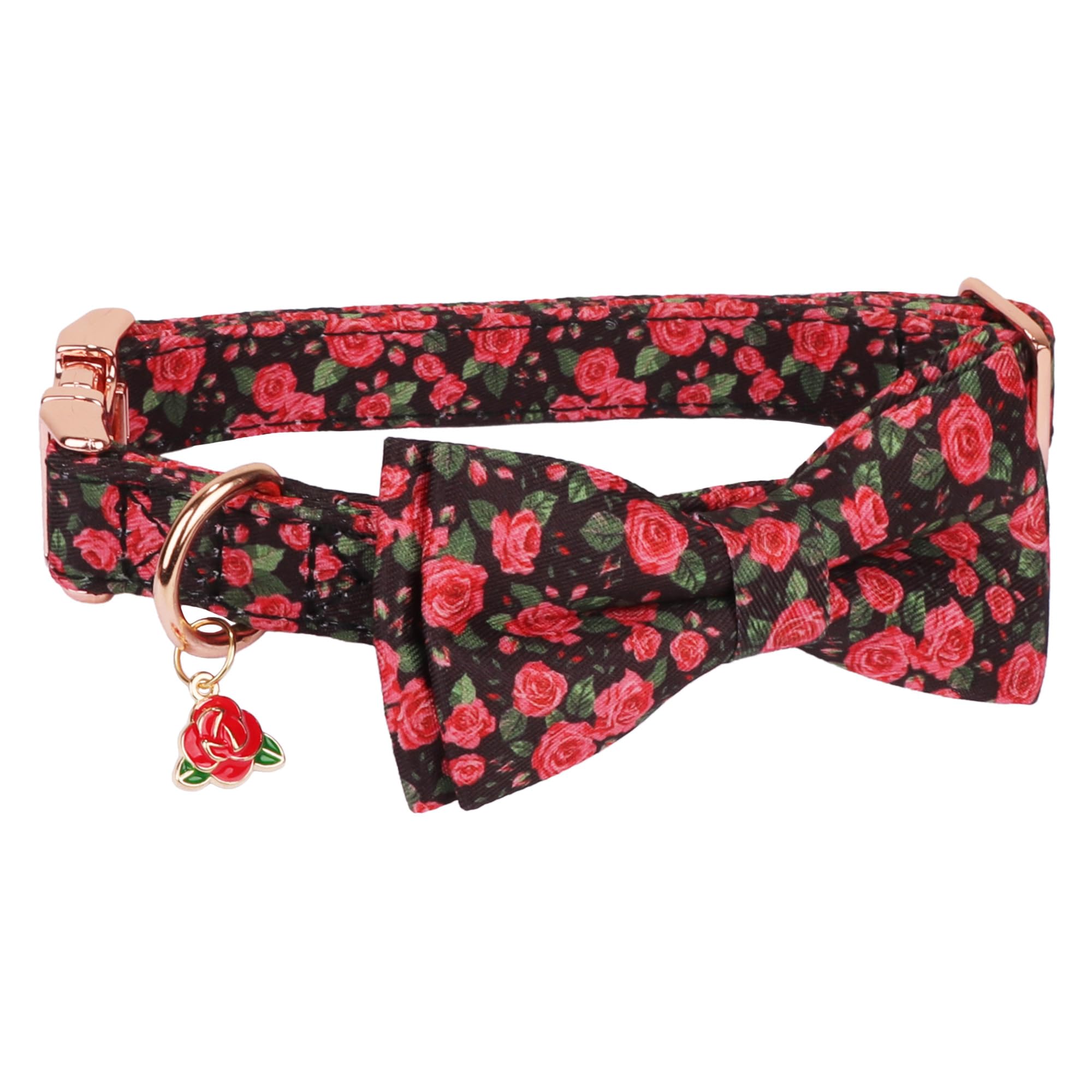 Adoggygo Floral Dog Collar With Bow, Red Rose Flower Dog Bowtie Collar With Metal Buckle, Adjustable Pet Floral Collars For Larg