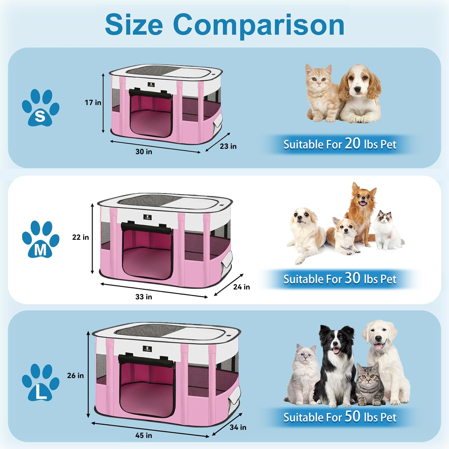 X-ZONE PET Dog Playpen, Puppy Cat Play Pen Portable Foldable Indoor/Outdoor Tent Crate Cage, Portable Pet Crate Medium Size Pink