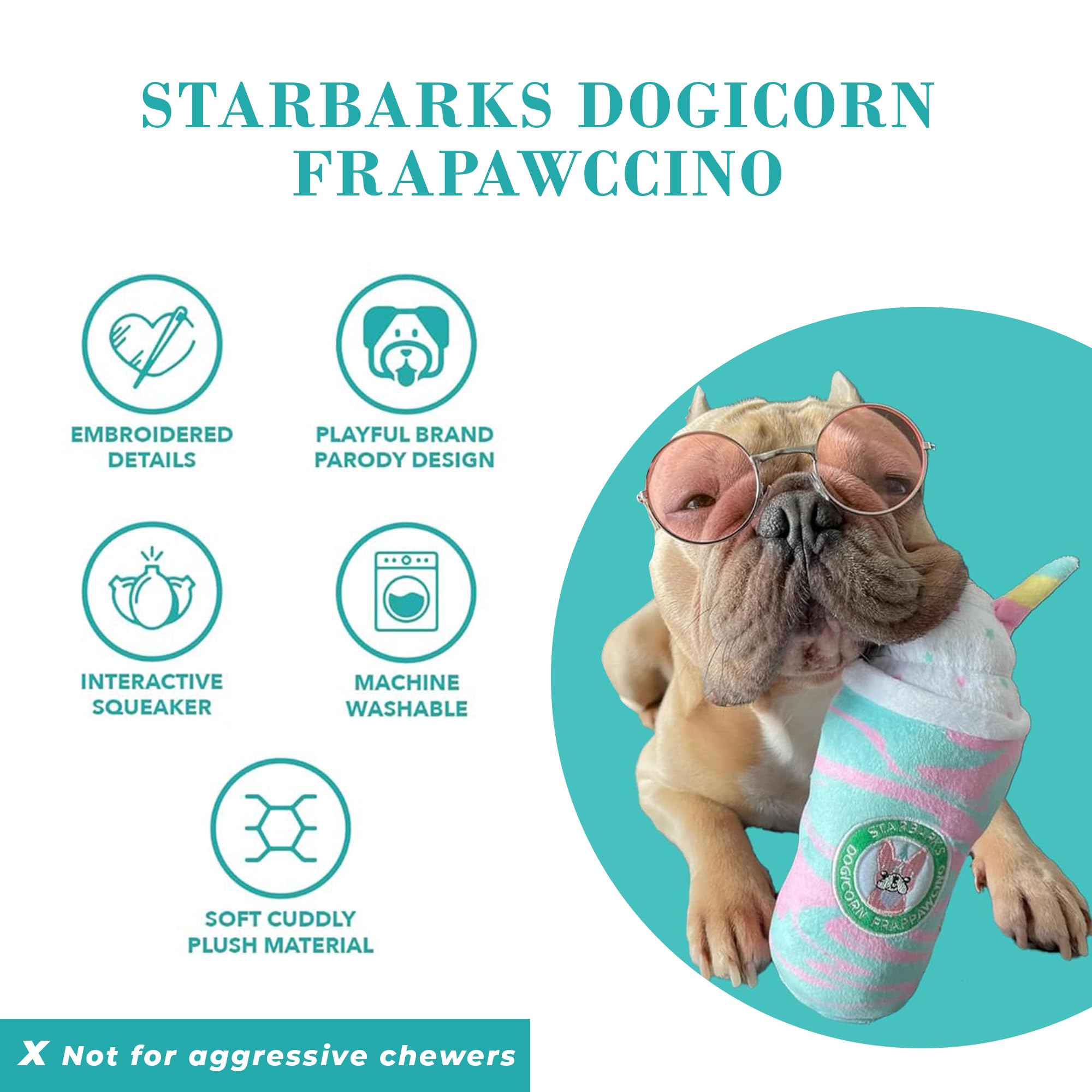 Haute Diggity Dog Starbarks Dogicorn Frapawccino, Plush Designer Dog Toys With Interactive Squeaker, Stimulating Pet Enrichment,