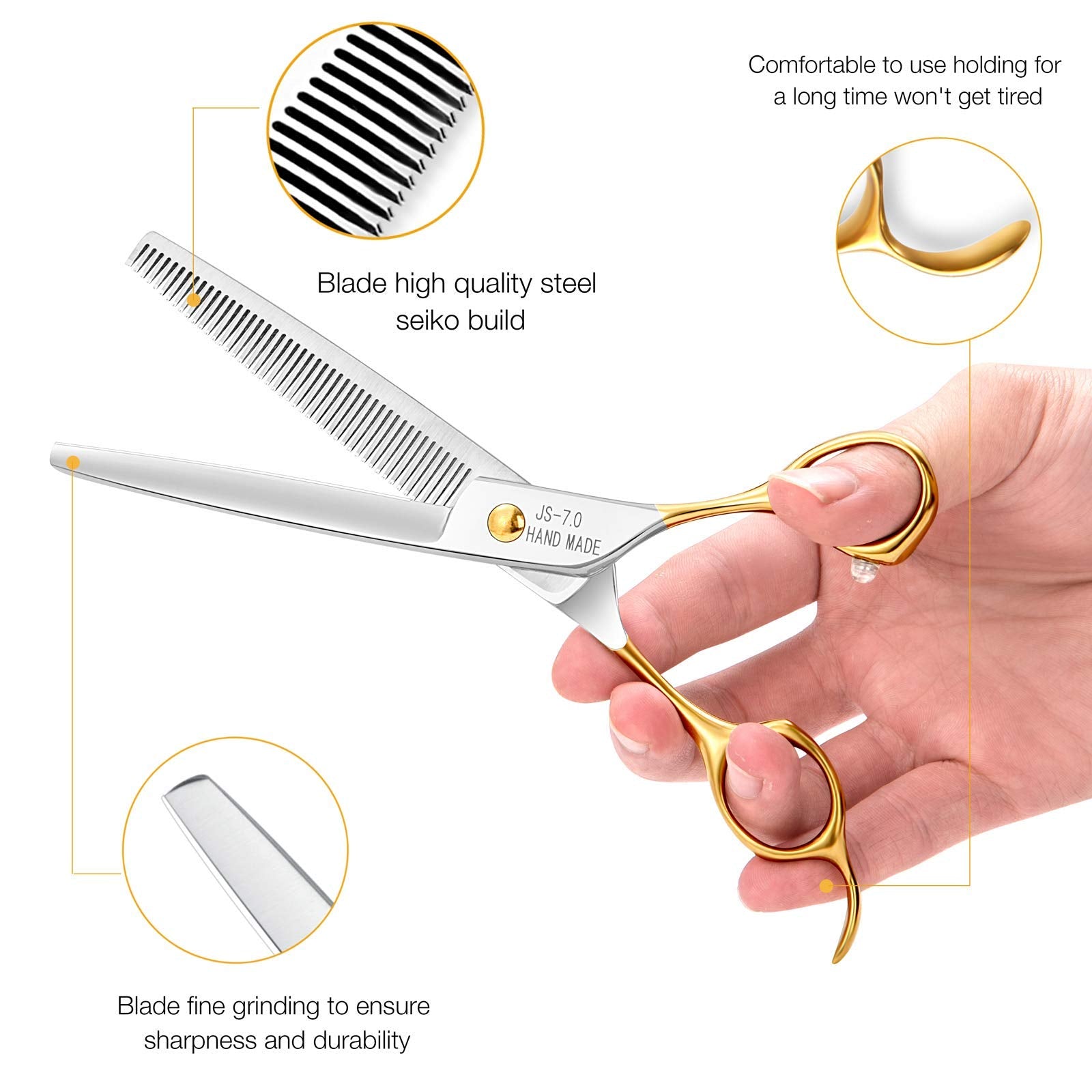 JASON 7.5" Thinning Shears for Dogs, 40-Teeth Steel Grooming Scissors, D-7.5" Thinner, Professional Pet Blending Tool