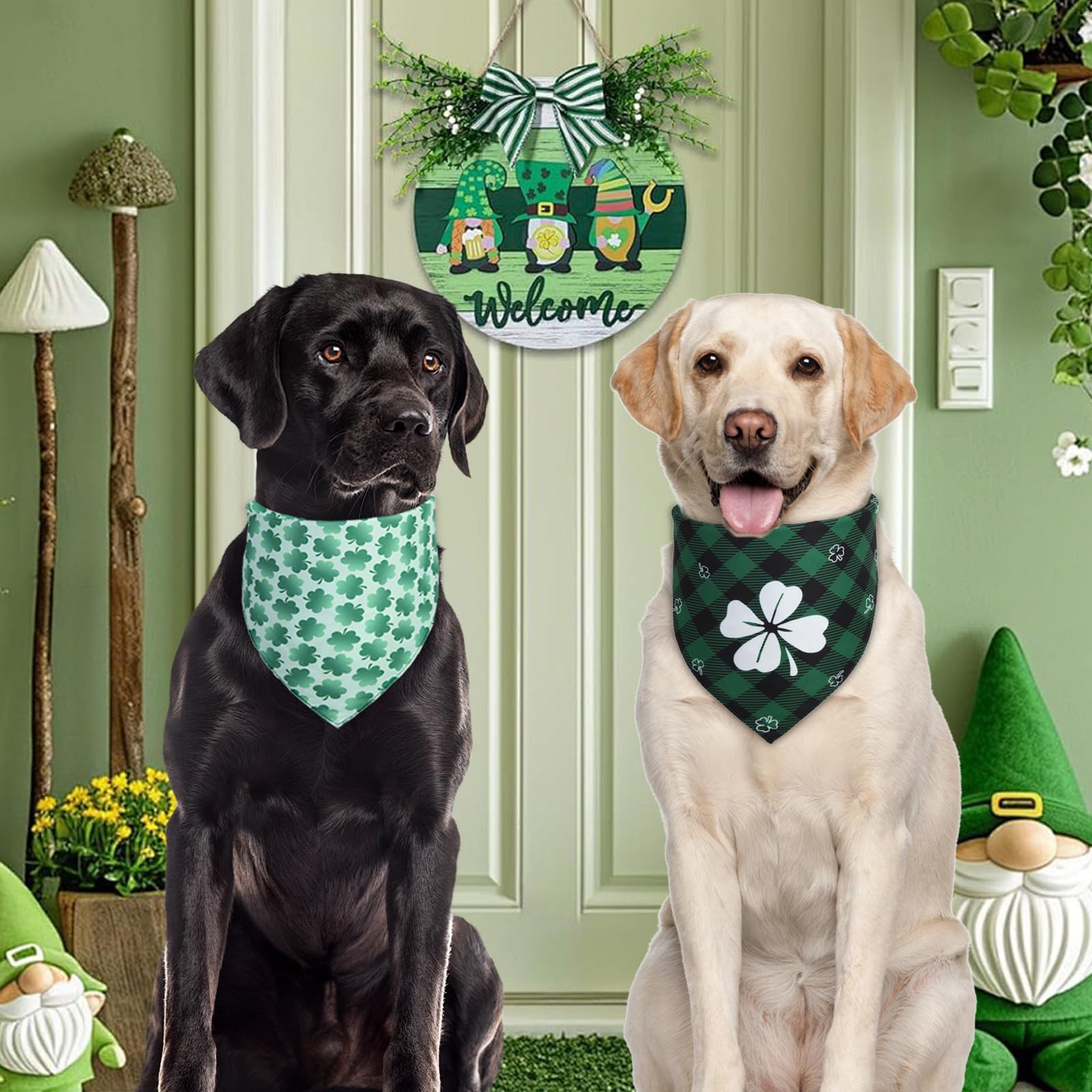 QUQULE St. Patrick's Day Dog Bandana XLarge 1PCS, Green Scarf for Boy and Girl, Durable Triangle Reversible Bibs Handkerchief fo