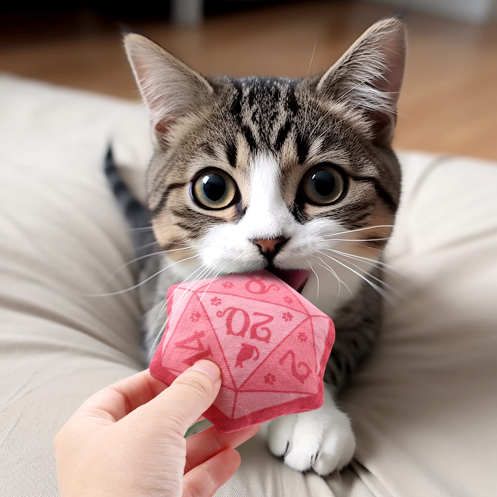Ciyvolyeen D20 Dice Catnip Toy, Dnd Interactive Cat Toy Gifts For Role Playing Tabletop Game Soft Plush Funny Cute Kitten Teethi