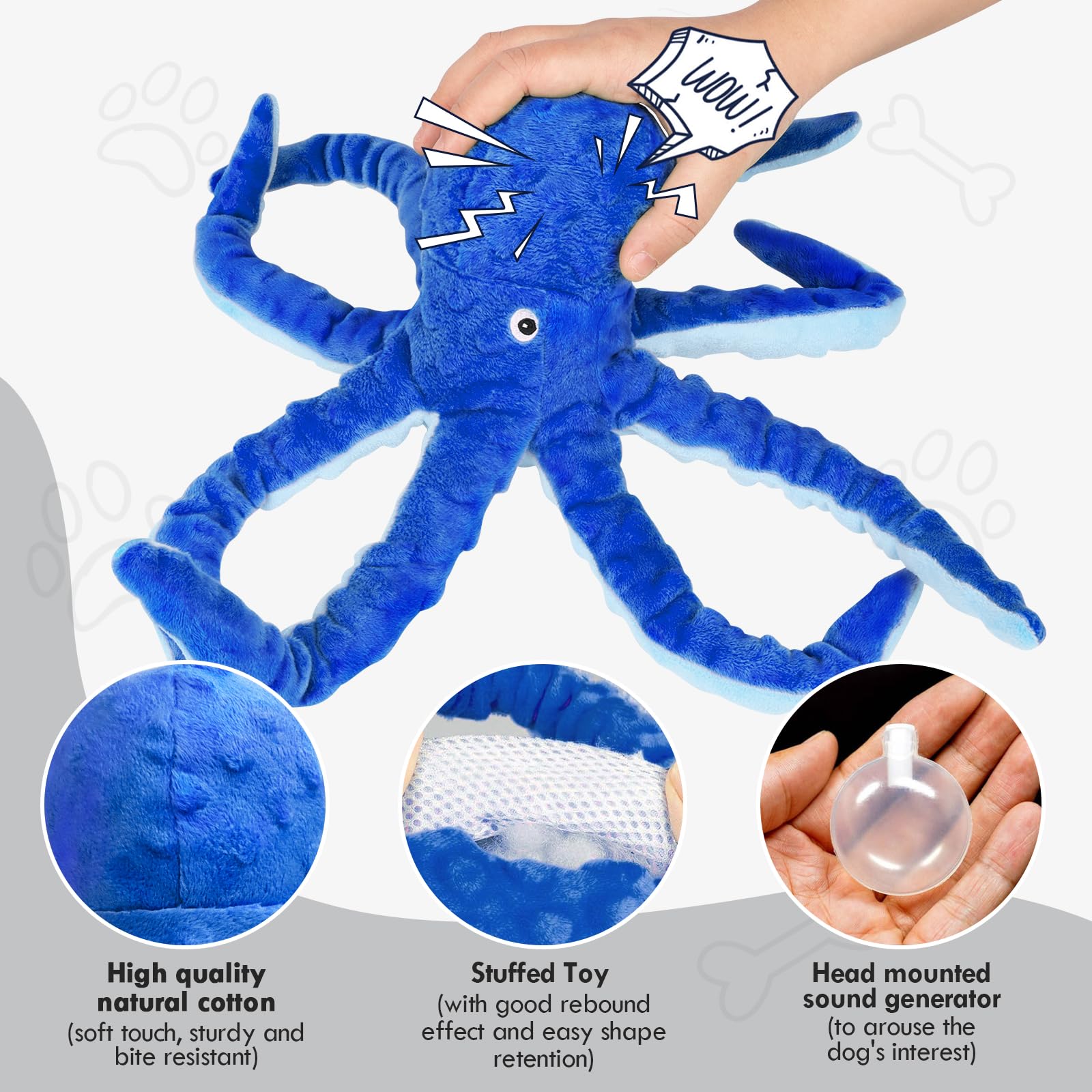 Chngeary Octopus Squesky Dog Toys For Large Medium Small Dogs, Stuffed And Tough Plush Dog Toys For Aggressive Chewers(Blue)