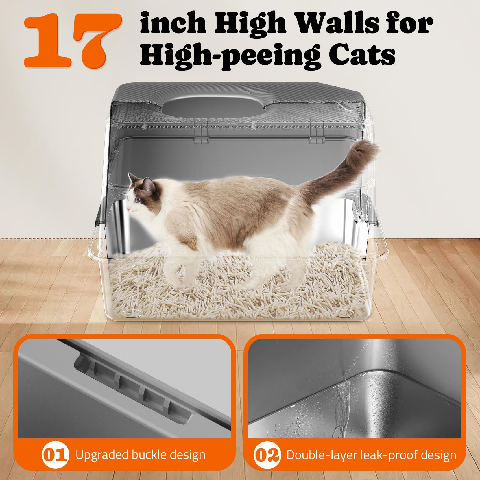 Pawtners Stainless Steel Cat Litter Box, Xl Extra Large Kitty Litter Pan, Front Entry Top Exit Hooded Metal Cat Toilet For Odor