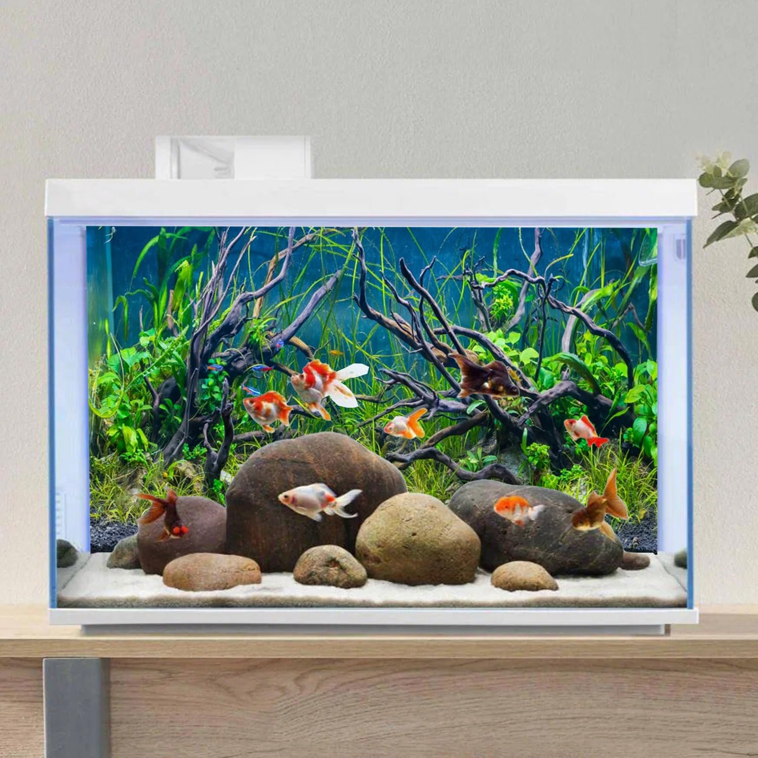 Awert 72X18 Inches Tropical Fish Tank Background River Bed & Lake Aquatic Plant Undersea Tree Branch Aquarium Background Vinyl