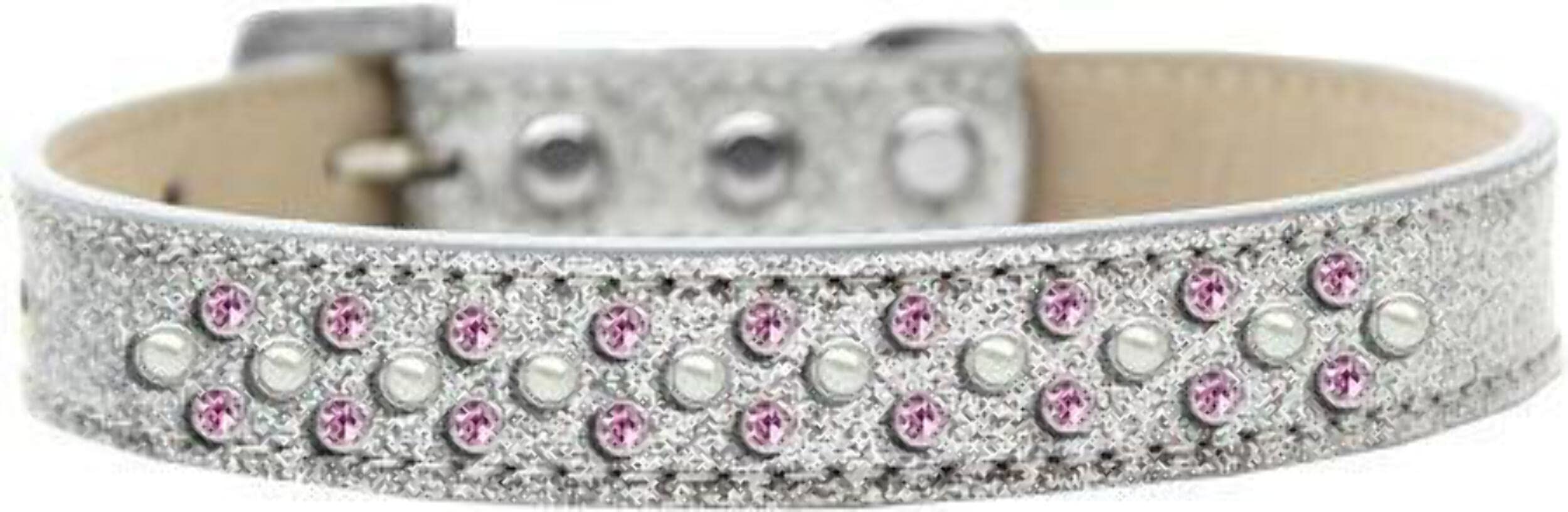 Mirage Pet Products Sprinkles Ice Cream Dog Collar with Pearl and Light Pink Crystals, Size 20, Silver