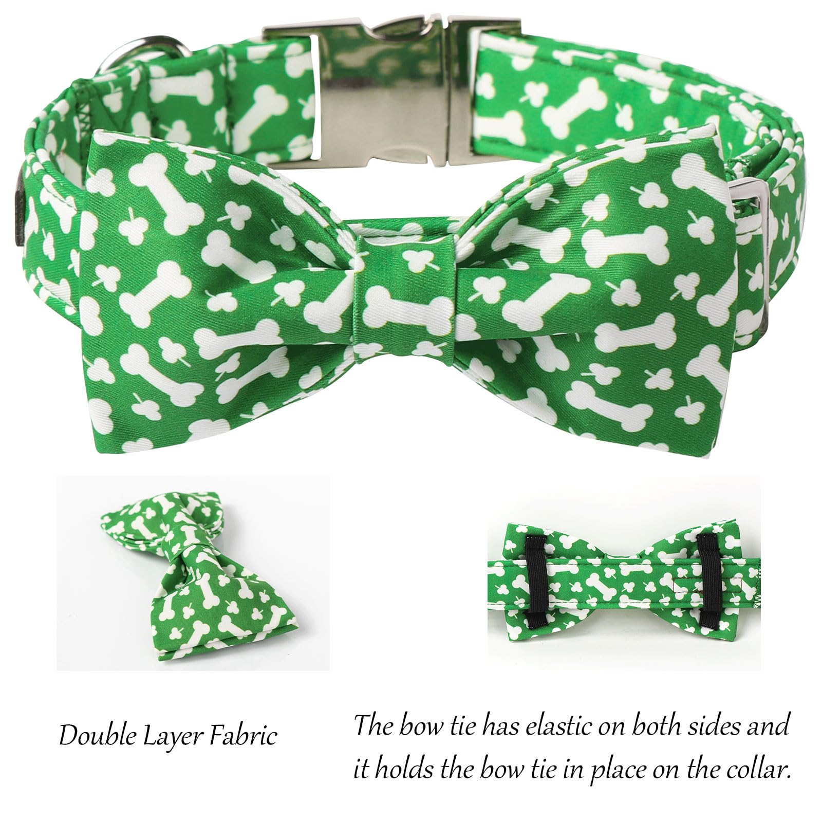 Lionet Paws St. Patrick Green Dog Collar, Bone Dog Collar For Large Dogs, Adjustable Cotton Clover Pet Collars For Medium Large