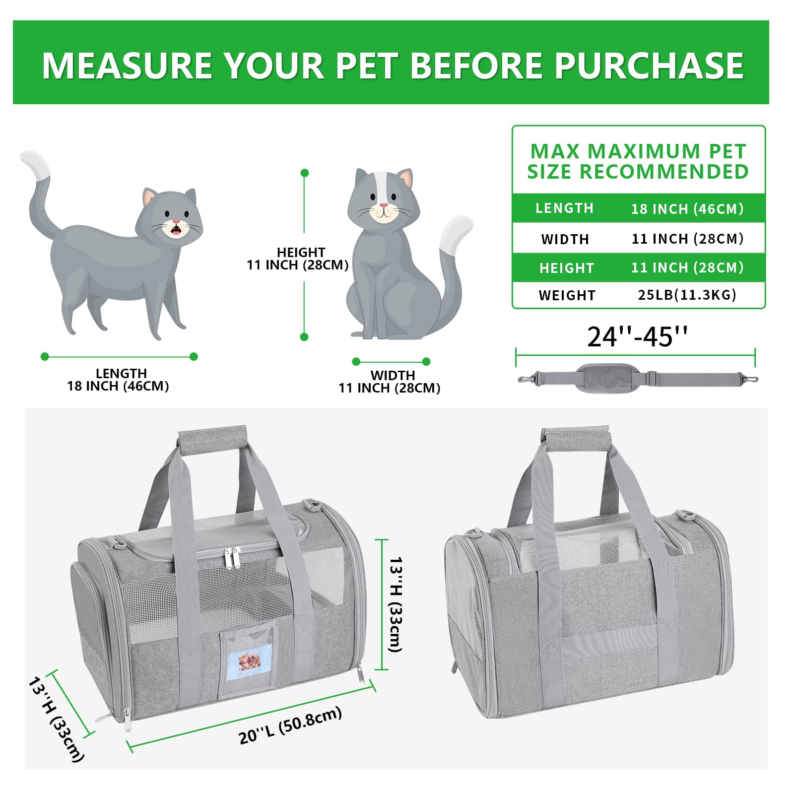 Seclato Extra Large Pet Carrier 20 Lbs+, Soft Sided Cat Carriers For Large Cats Under 25 Lbs, Folding Big Dog Carrier 20'X13'X