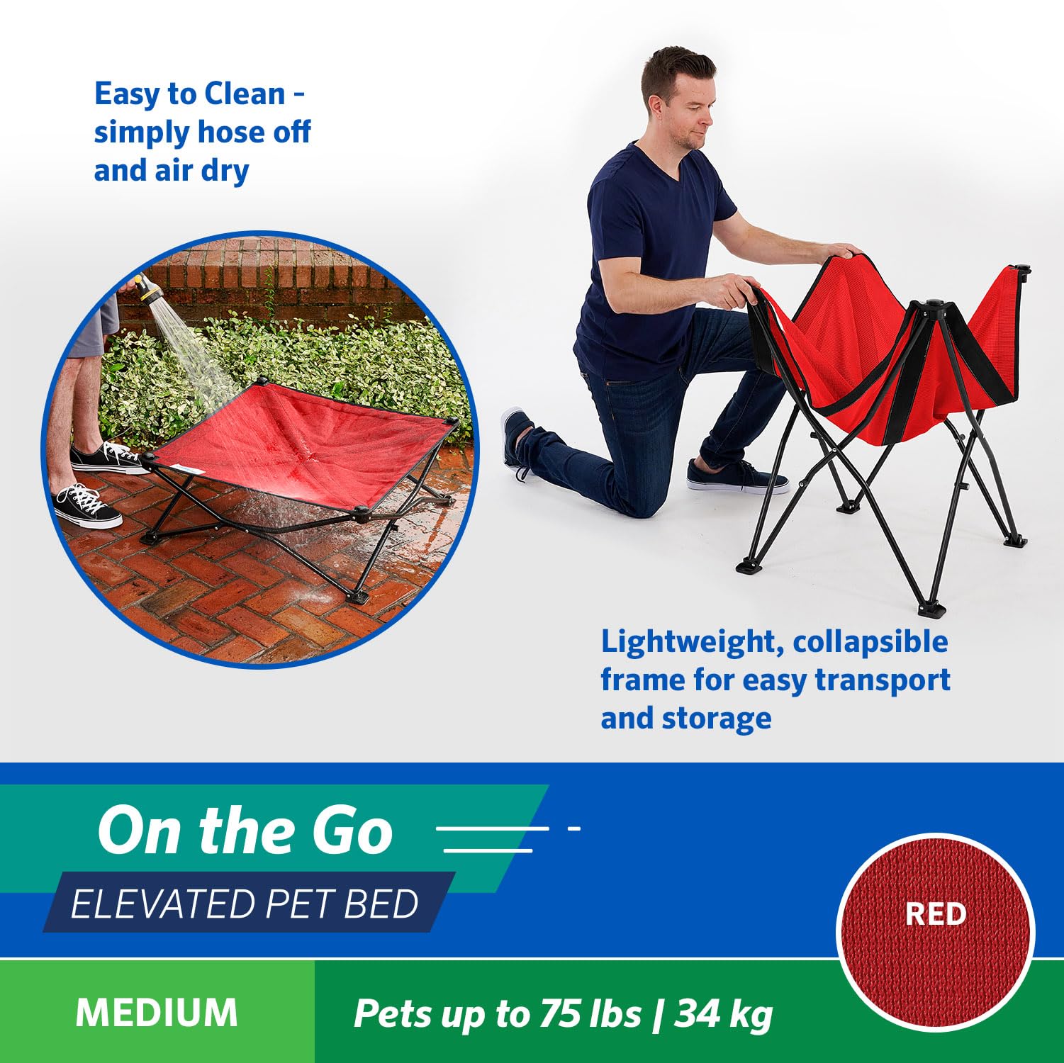 Coolaroo On The Go Pet Bed - Medium 30"x30" - Red - High Density Polyethylene (HDPE) - Model 499938