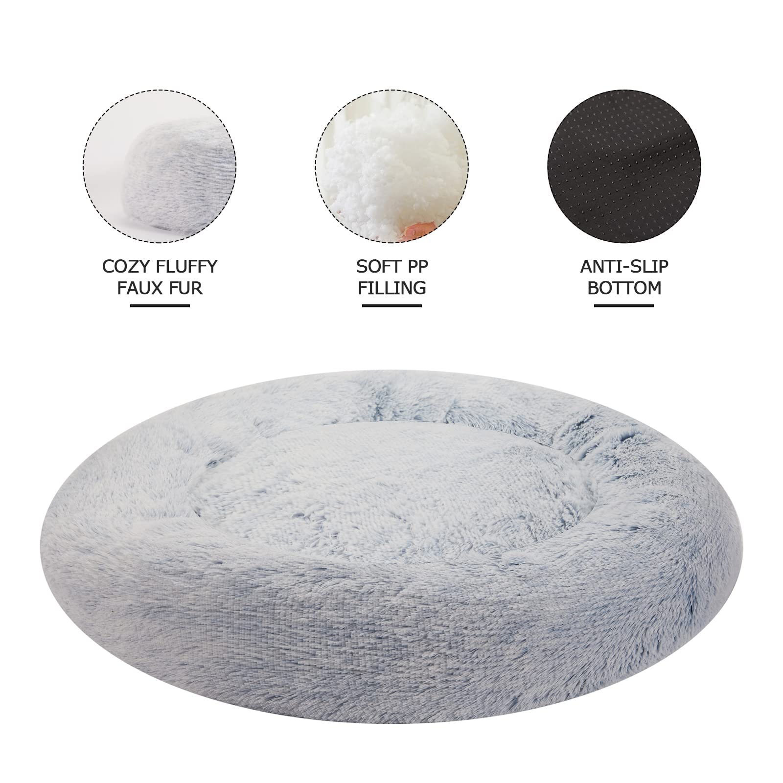 Bedfolks Calming Donut Dog Bed, 30 Inches Round Fluffy Dog Beds For Medium Dogs, Anti-Anxiety Plush Dog Bed, Machine Washable Pet Bed (Light Blue, Medium)