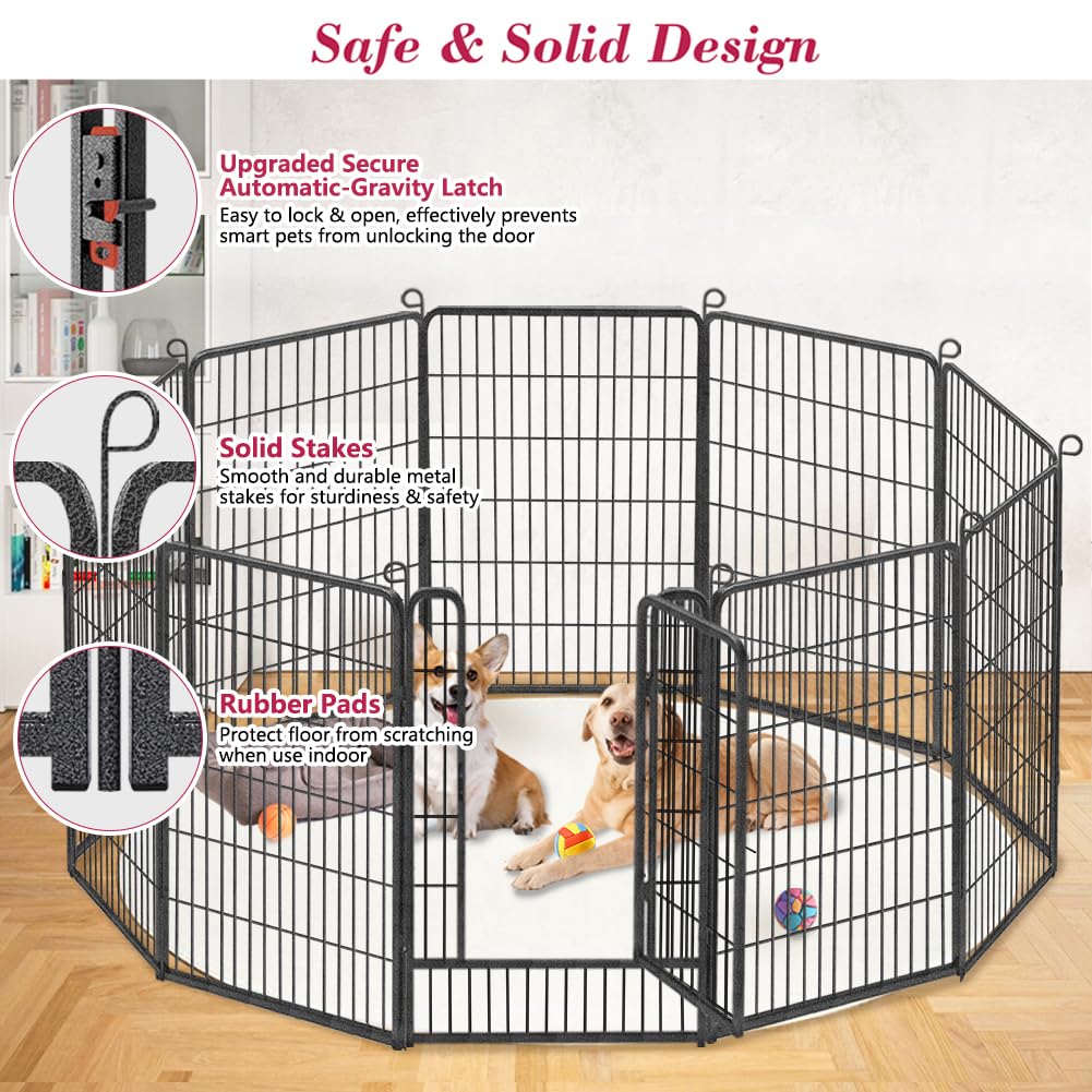 Jhsomdr Dog Playpen 40 Inch Dog Fence For Outdoor Indoor Use Heavy Duty Metal Dog Pen For Large Dogs, Rustproof Pet Playpen Port